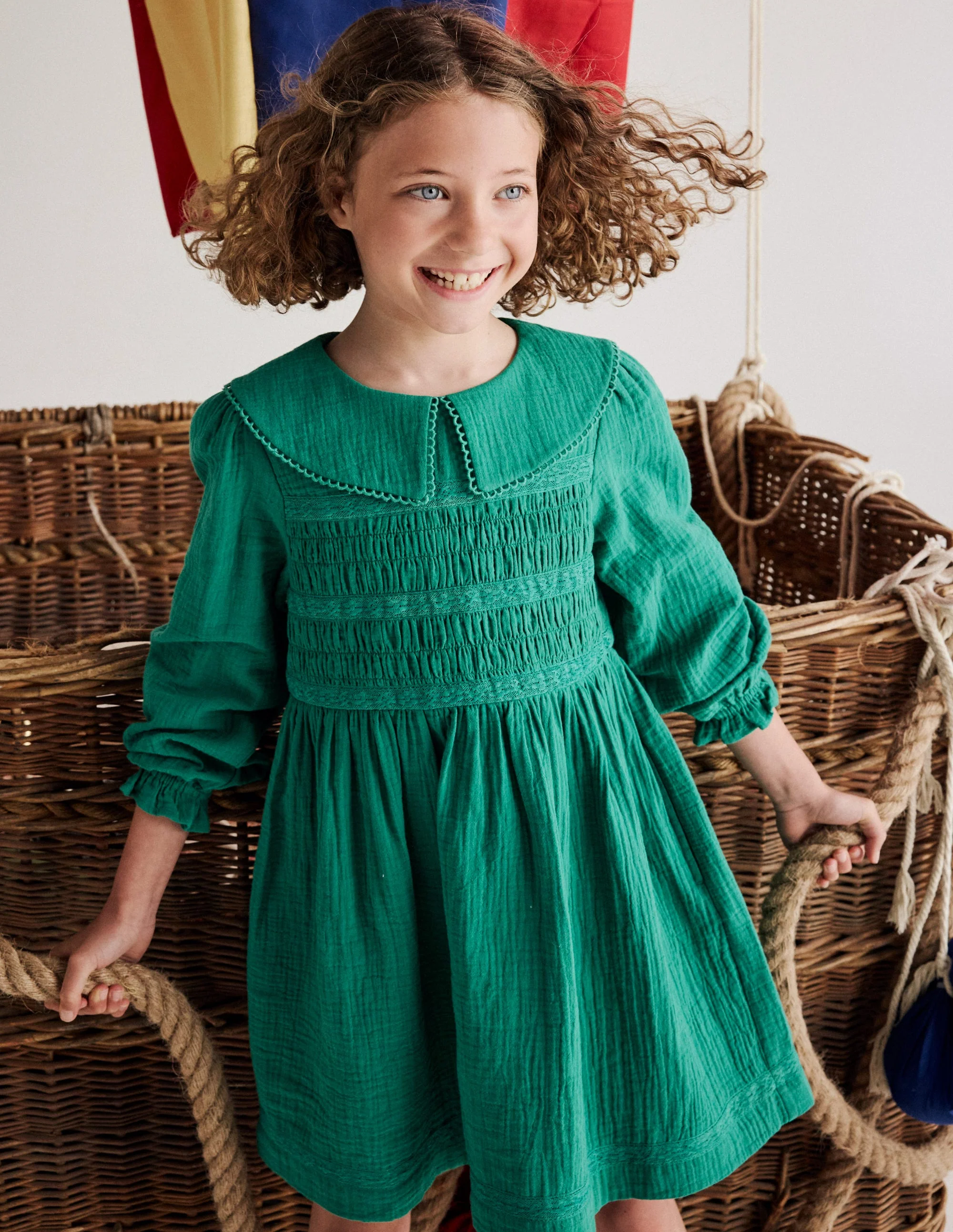 Doppeltuch-Kleid mit Kragen-Waldgrün - Image 4