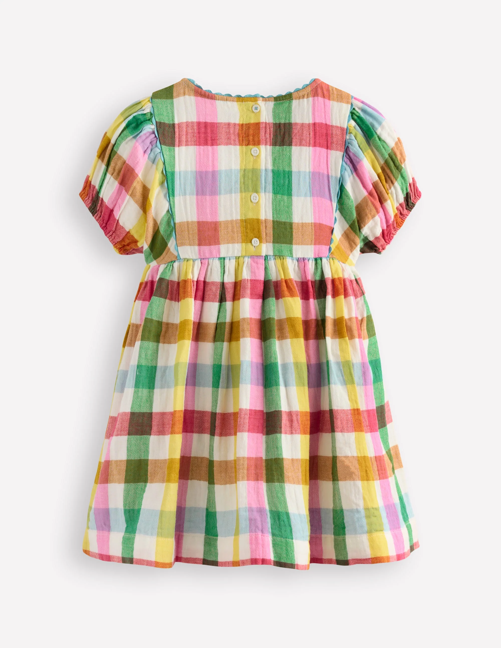 Doppeltuch-Kleid mit Puffärmeln-Bunt Karomuster - Image 2