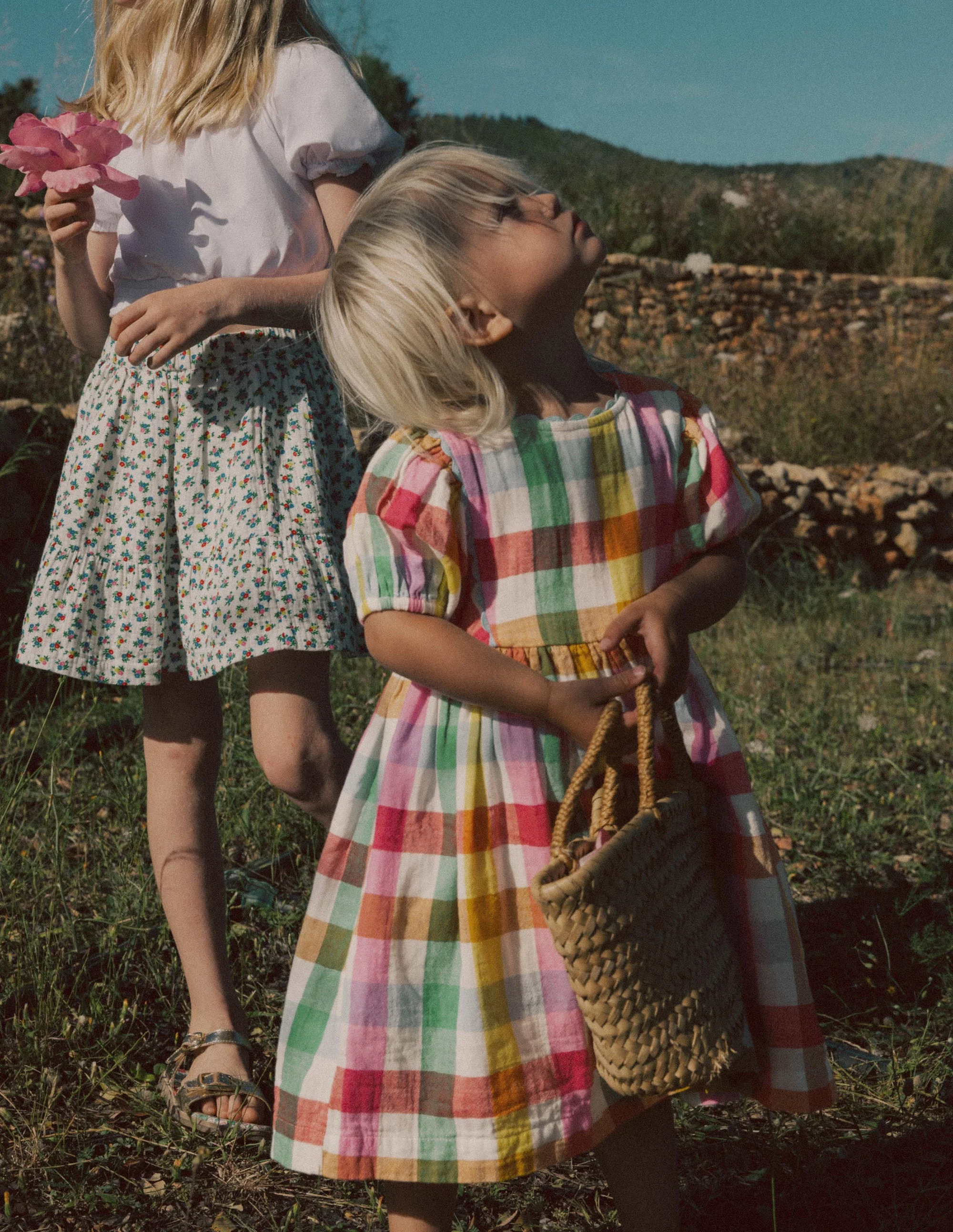 Doppeltuch-Kleid mit Puffärmeln-Bunt Karomuster - Image 4