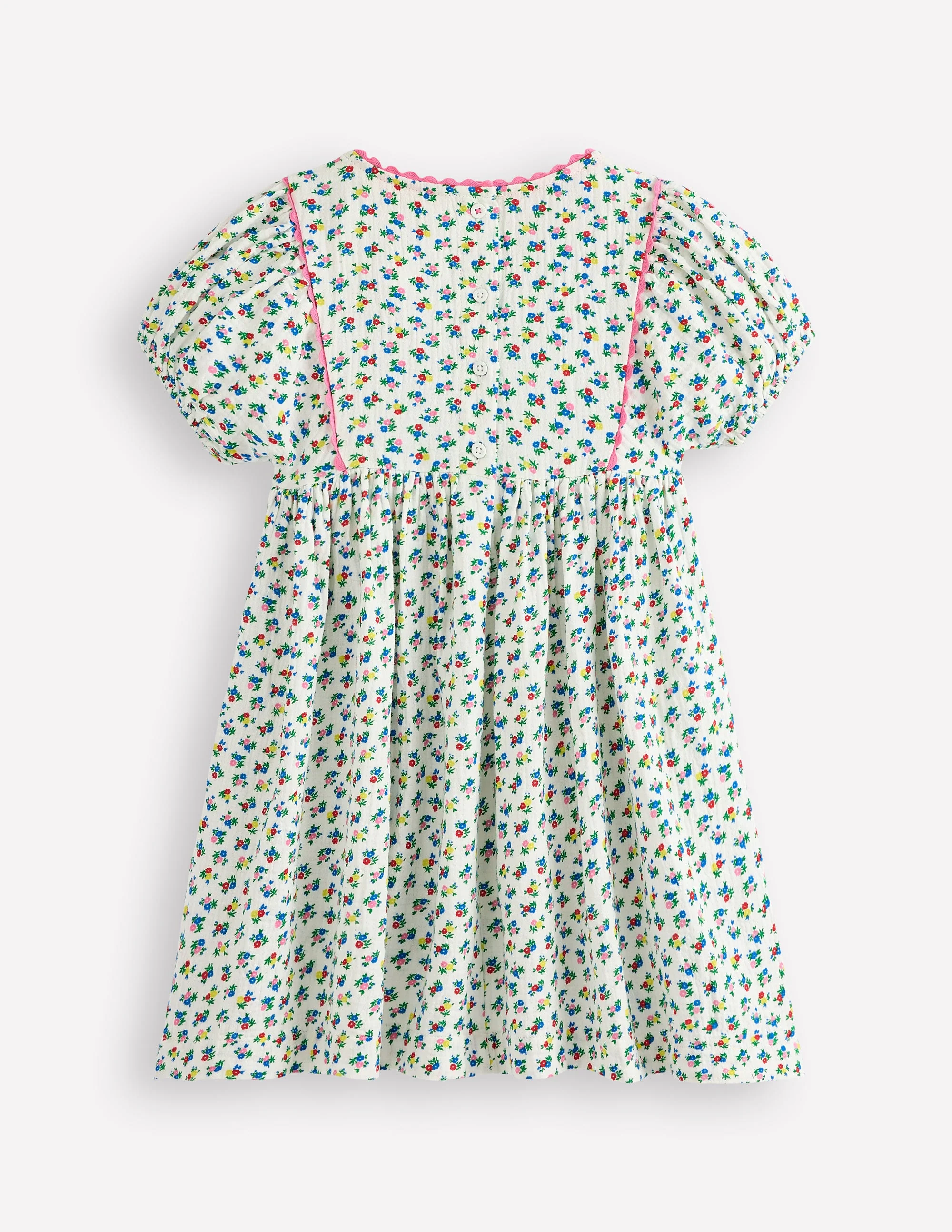 Doppeltuch-Kleid mit Puffärmeln-Naturweiß Kleines Blumenmuster - Image 2
