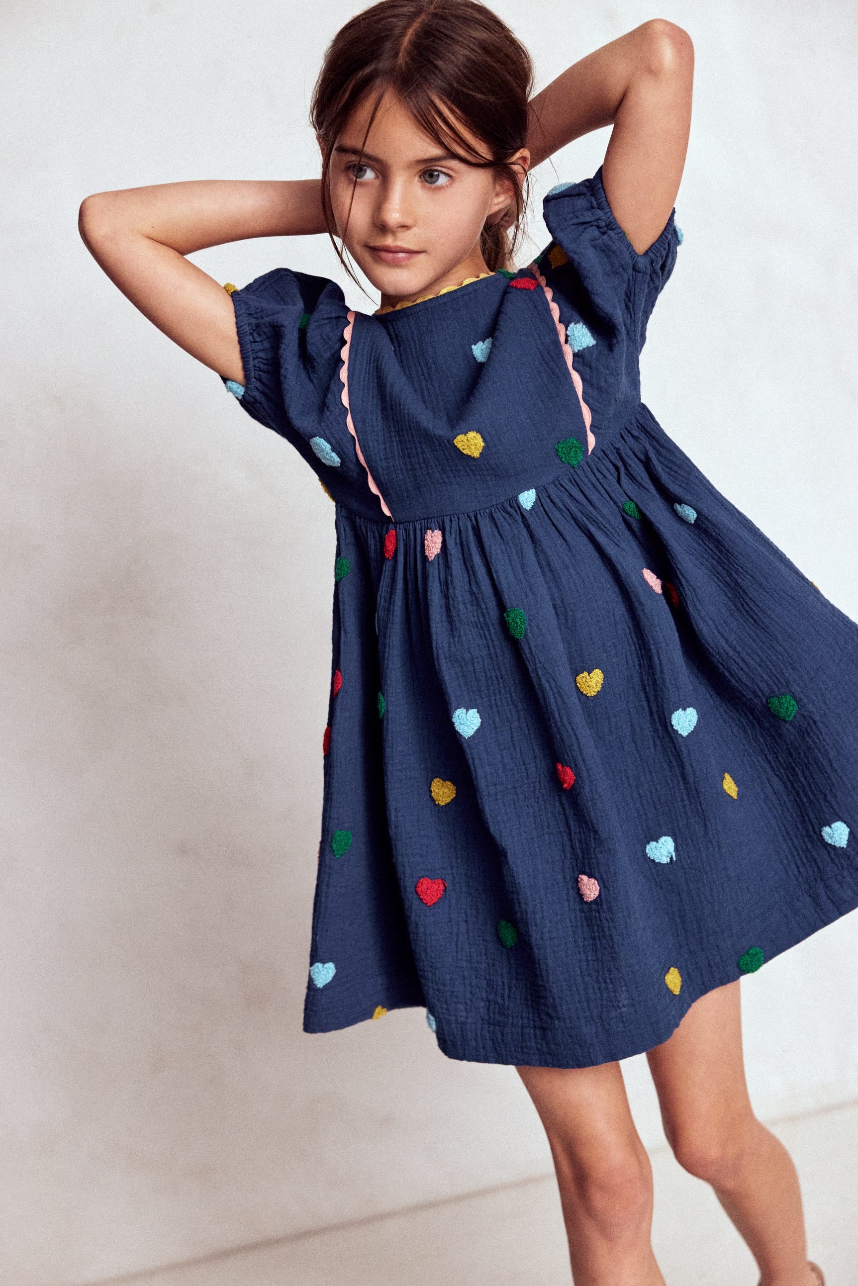 Doppeltuch-Kleid mit Puffärmeln-Steuerbordblau Herzen