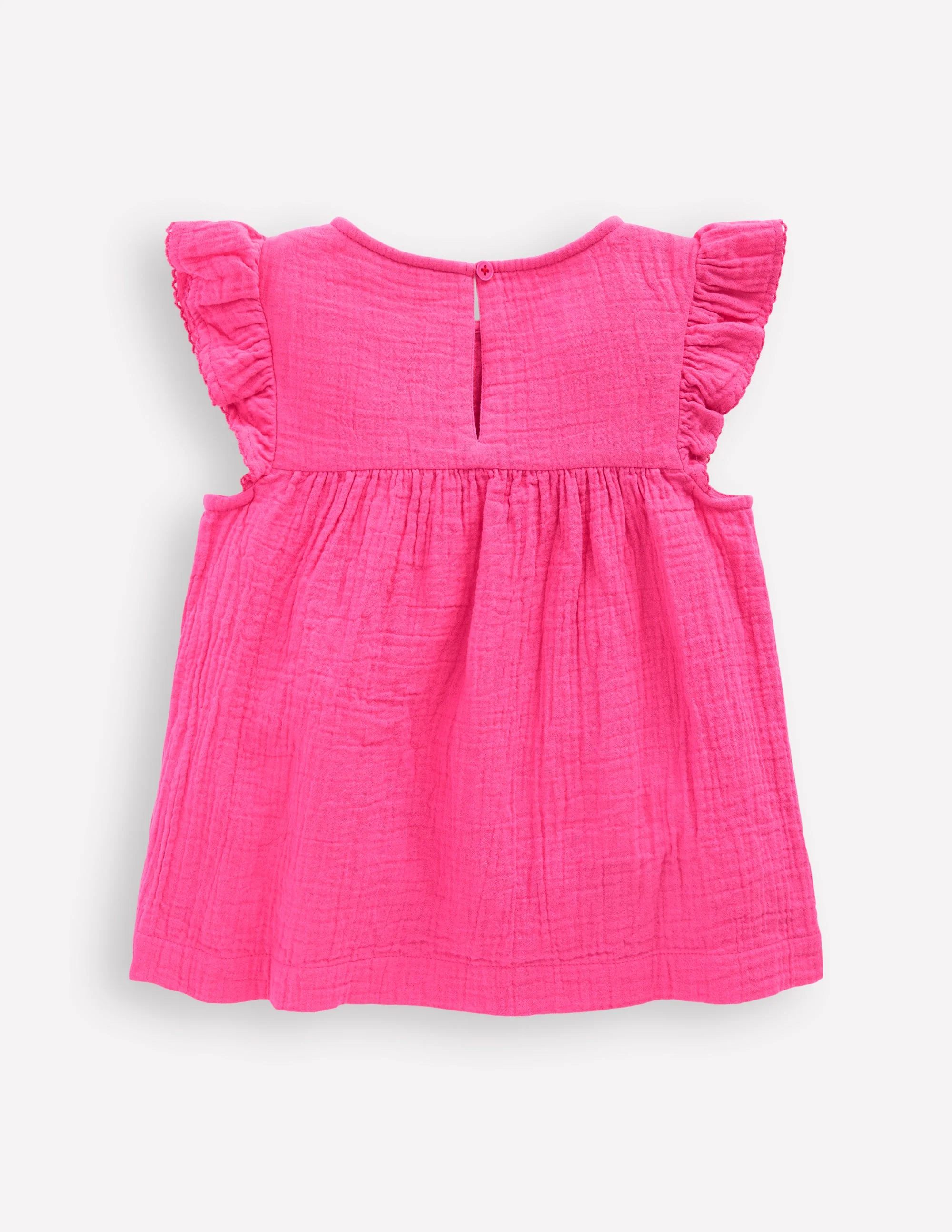 Doppeltuch-Oberteil mit Rüschenärmeln-Sorbet-Rosa Stickerei - Image 2