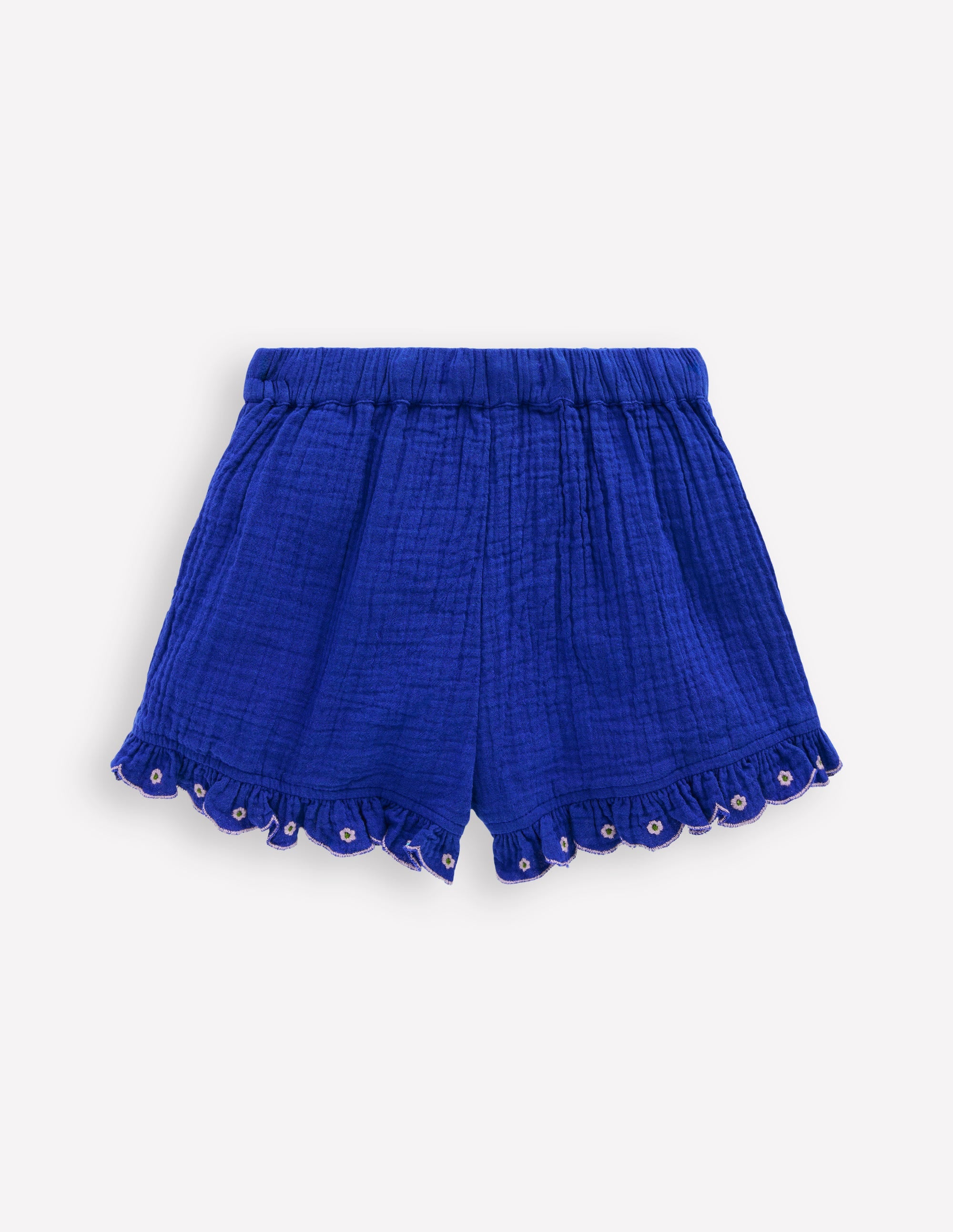 Doppeltuch-Shorts mit Rüschensaum-Leuchtendes Blau Stickerei - Image 3