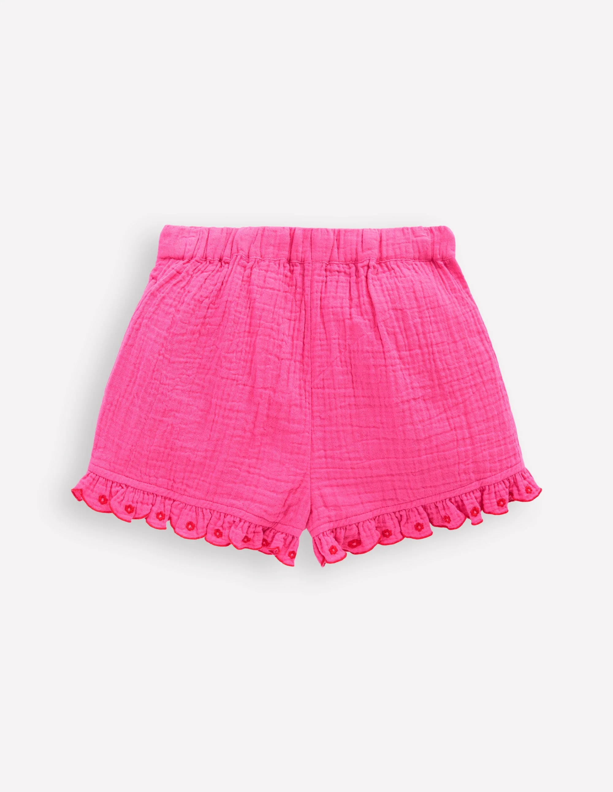 Doppeltuch-Shorts mit Rüschensaum-Sorbet-Rosa Stickerei - Image 2
