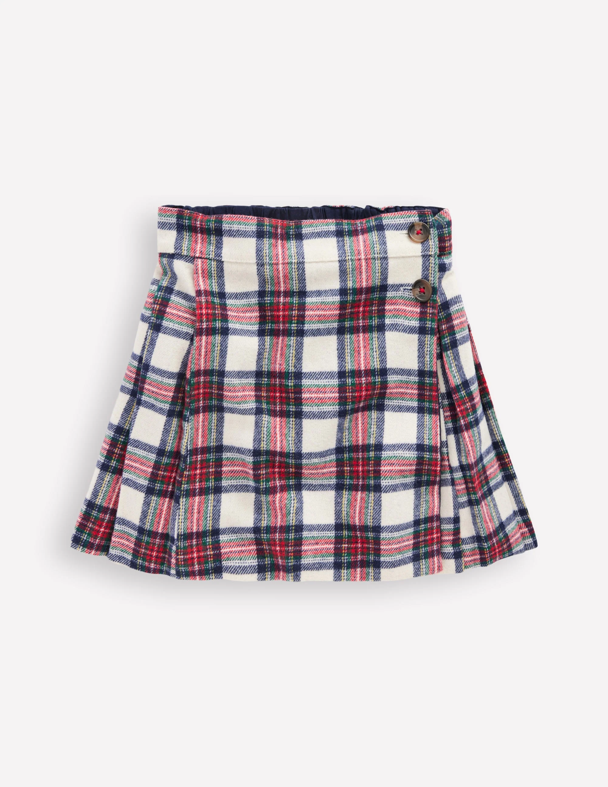 Durchgehend gefütterter Kilt mit Knöpfen-Rot und Sanftes Naturweiß Schottenmuster - Image 2