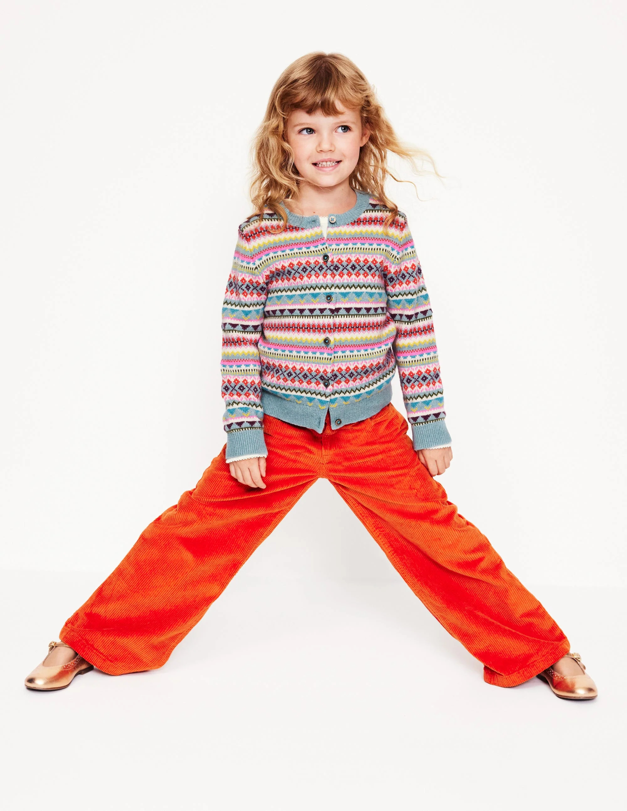 Edie Fair-Isle-Strickjacke-Bachblau Fair-Isle