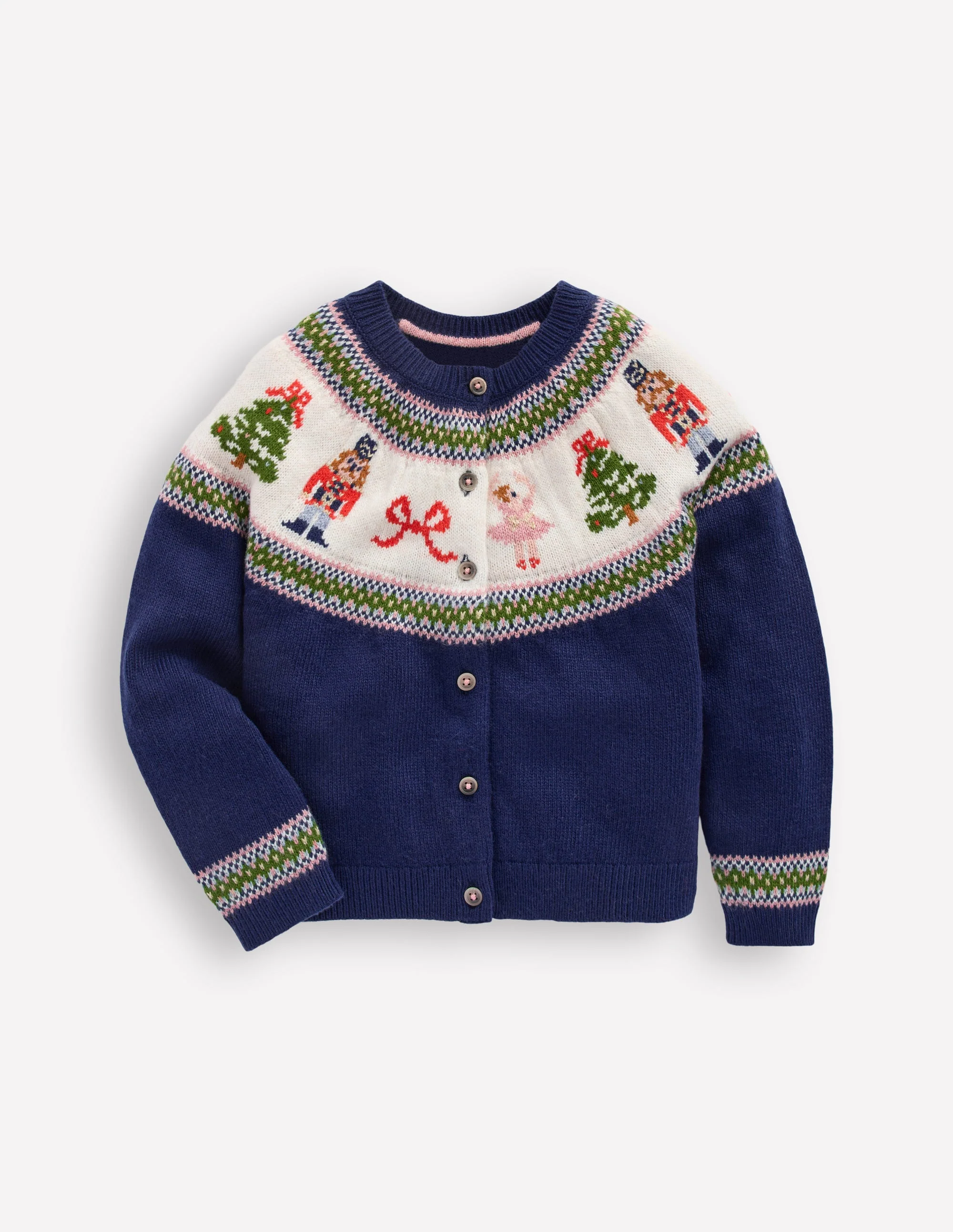 Edie Fair-Isle-Strickjacke-Blau Nussknacker
