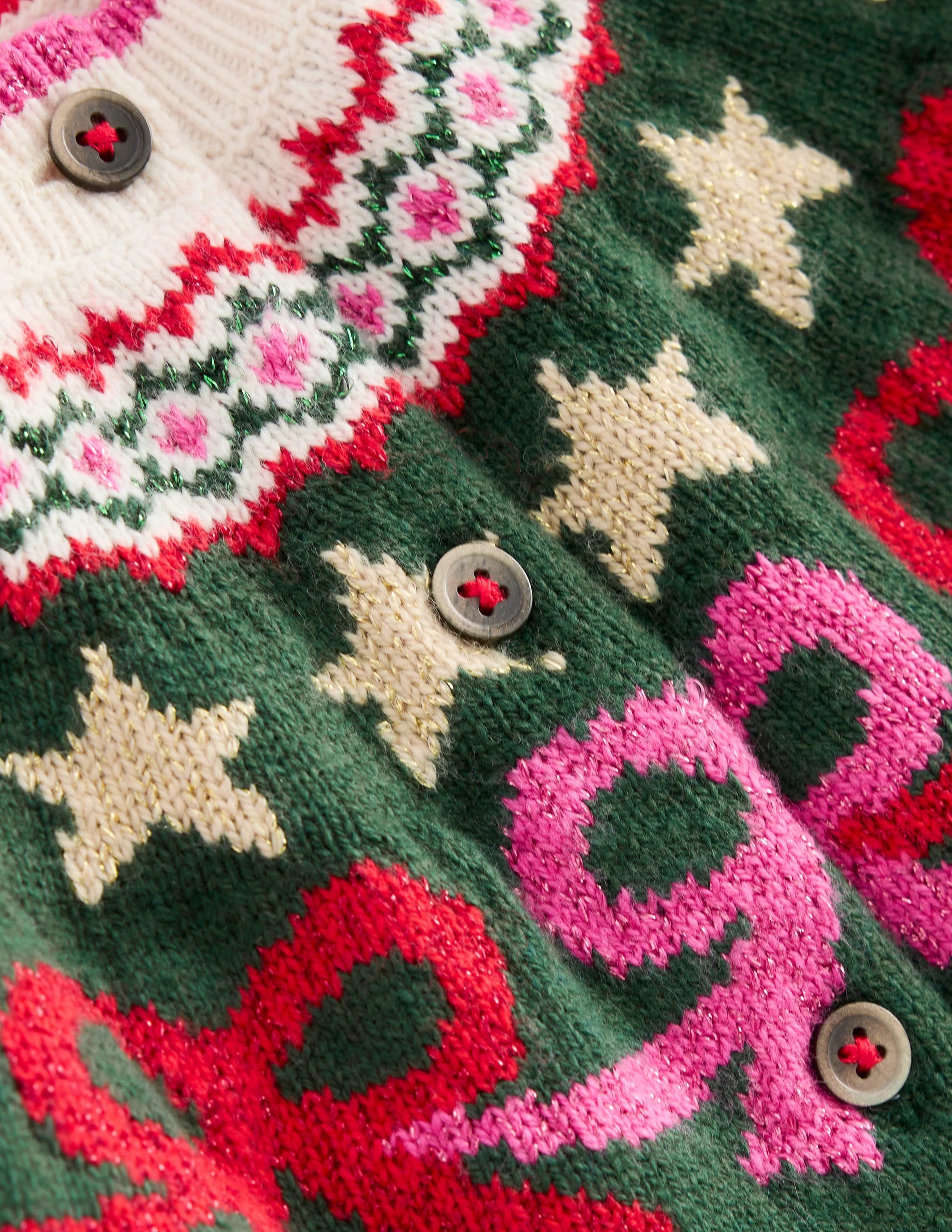 Edie Fair-Isle-Strickjacke-Dunkles Smaragdgrün Schleifen - Image 3
