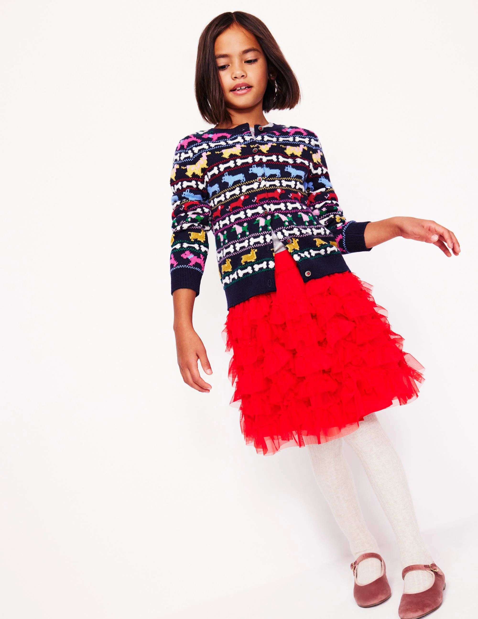 Edie Fair-Isle-Strickjacke-Marineblau Bunt Hunde - Image 2