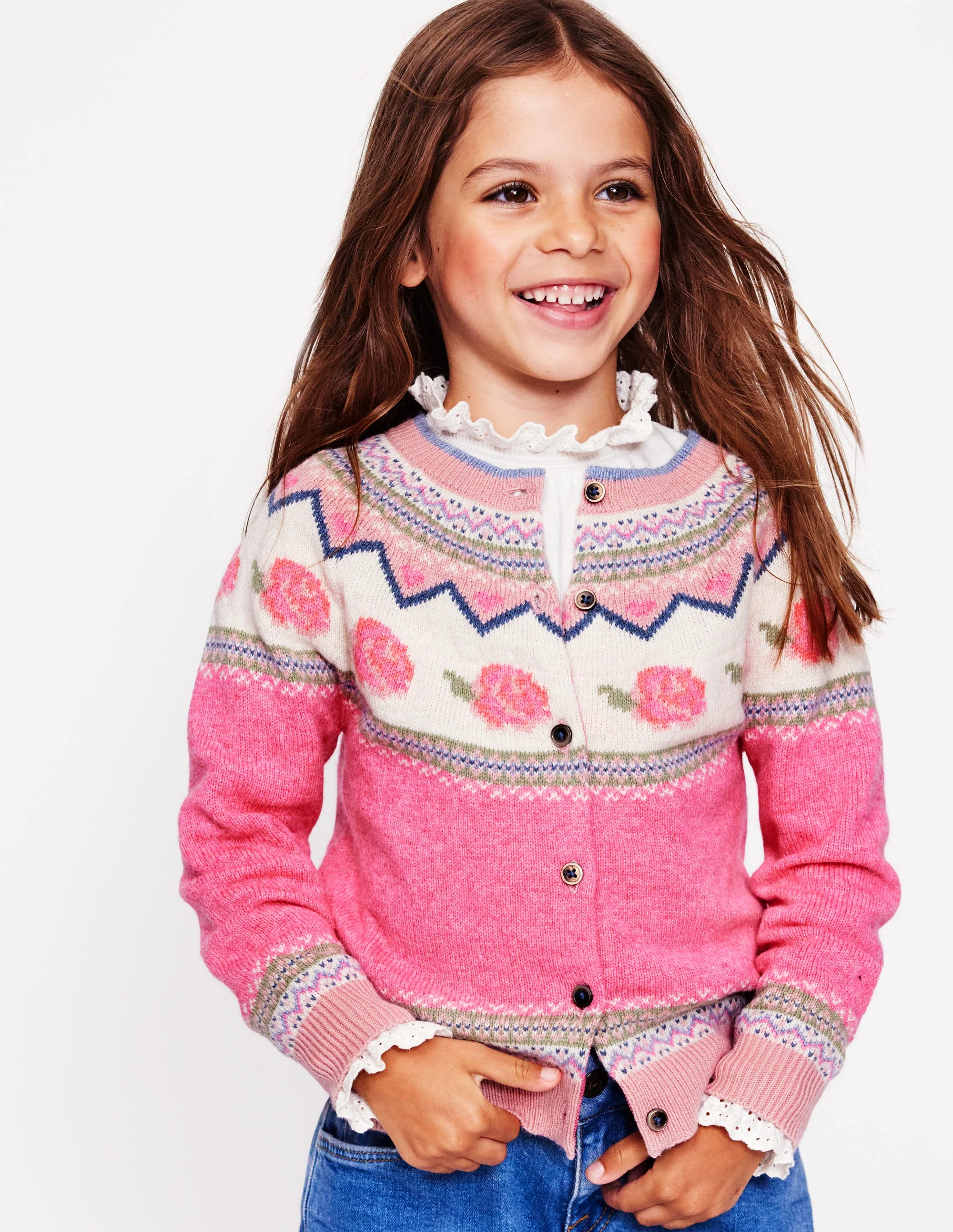 Edie Fair-Isle-Strickjacke-Mineral Blue Confetti Spot - Image 2