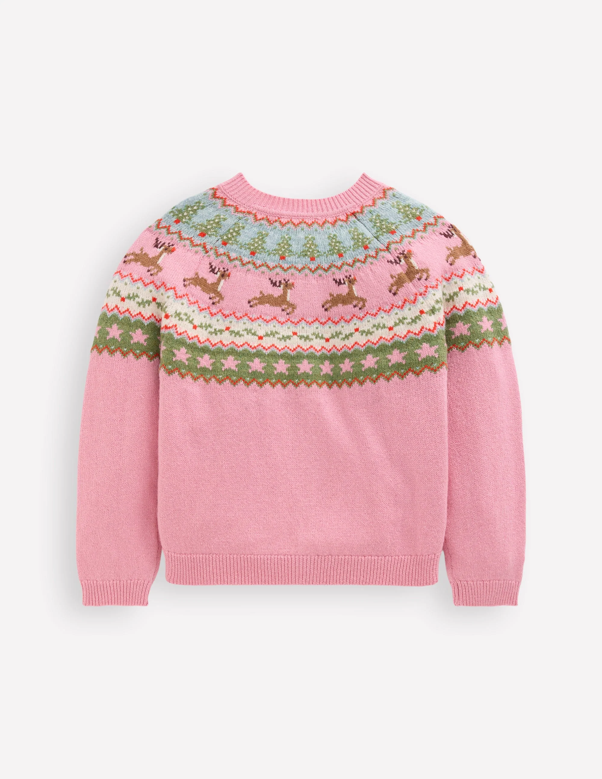Edie Fair-Isle-Strickjacke-Pink Meliert Rentier - Image 2