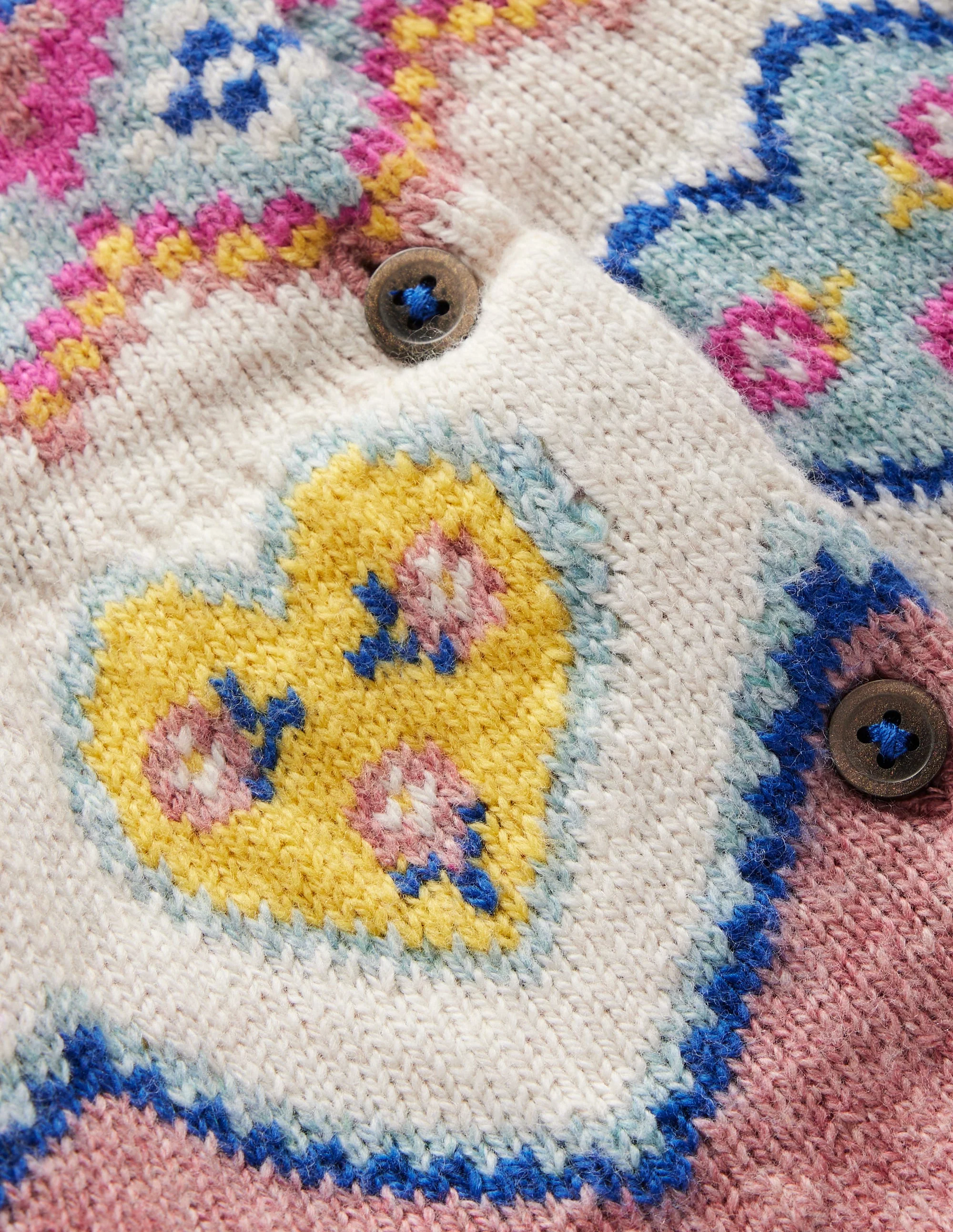 Edie Fair-Isle-Strickjacke-Rosa Melierte Herzen - Image 3