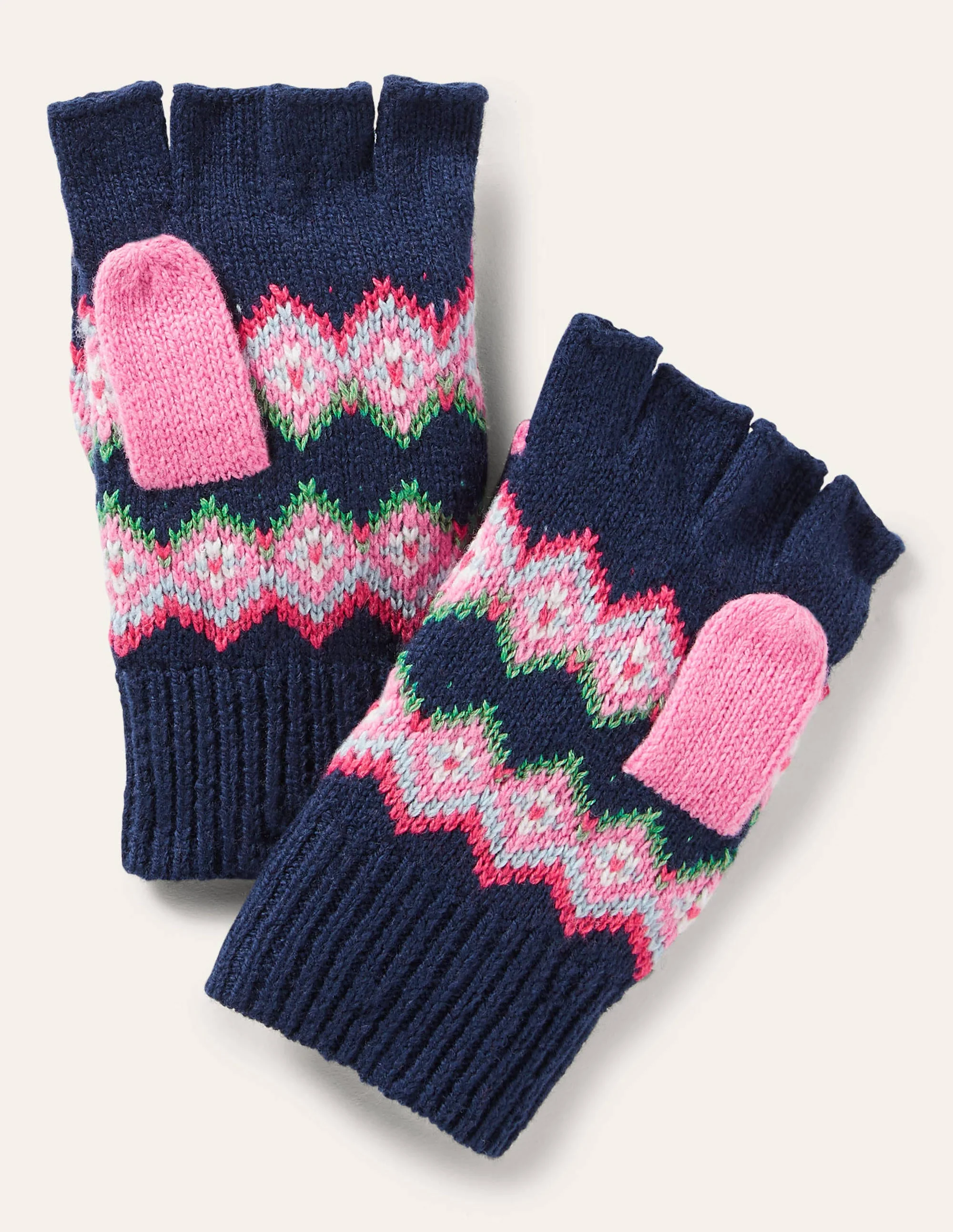 Einhorn-Fäustlinge mit Fair-Isle-Muster-Schuluniform-Navy