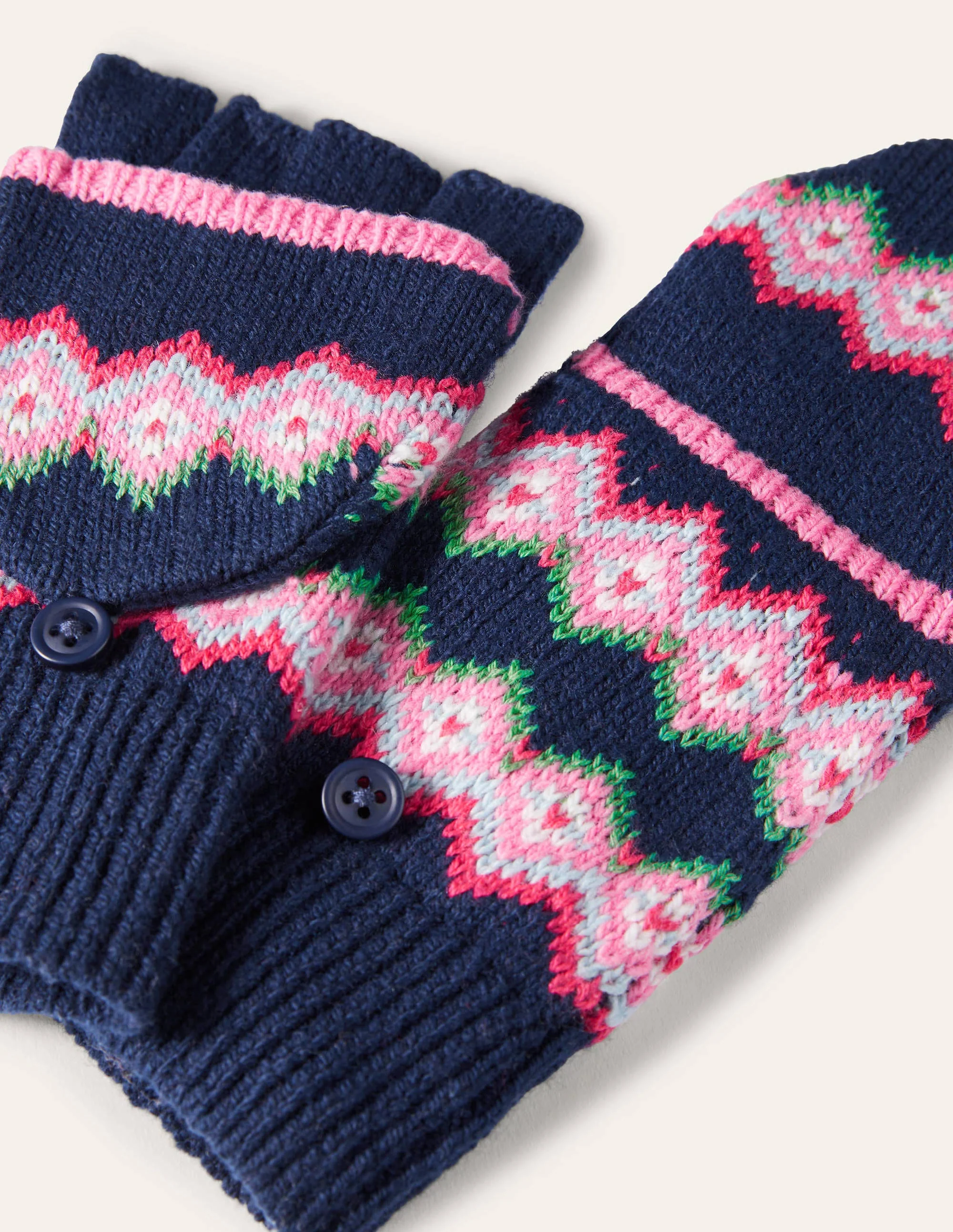 Einhorn-Fäustlinge mit Fair-Isle-Muster-Schuluniform-Navy - Image 2
