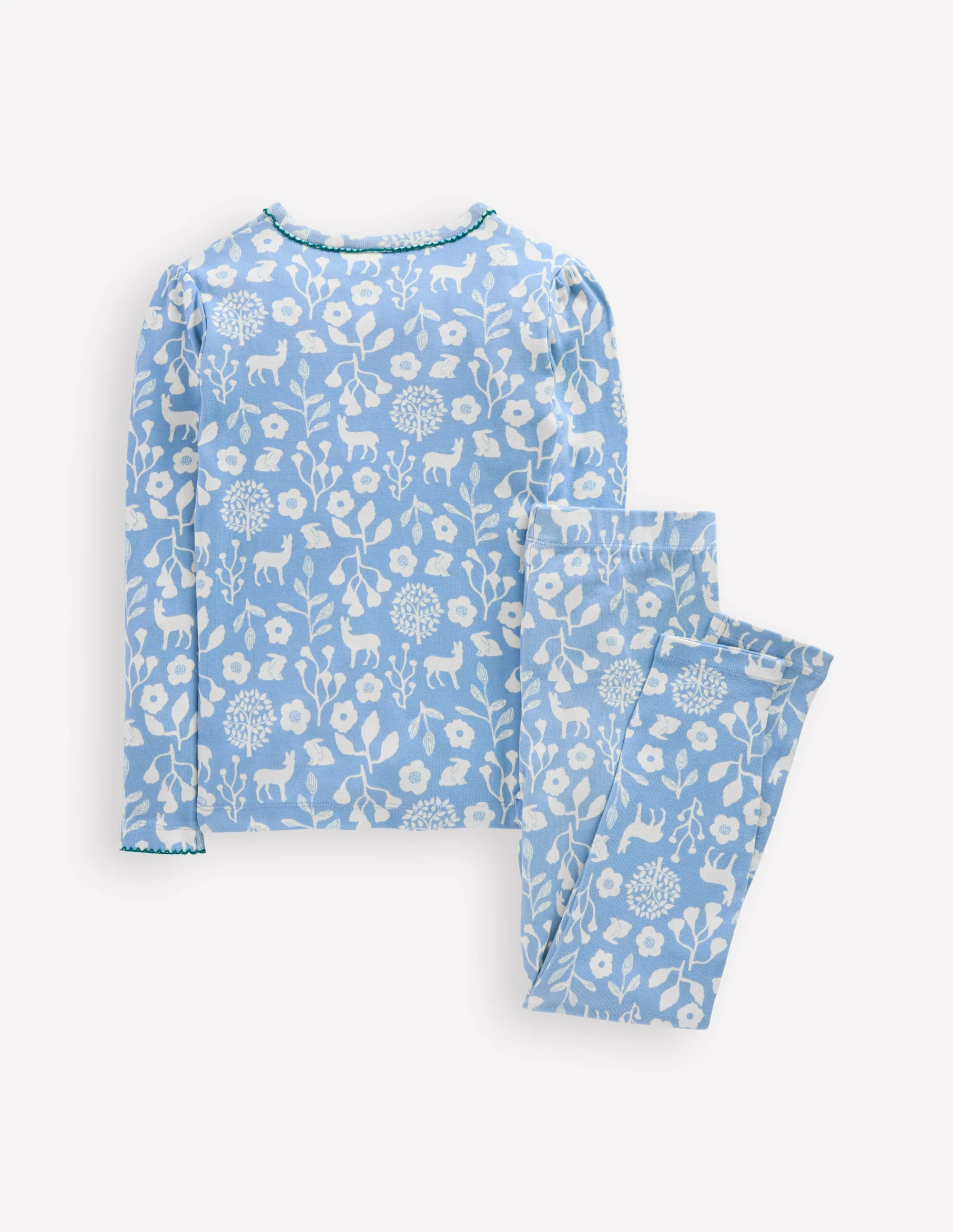 Eng anliegender Henley-Schlafanzug-Gletscherblau Wald-Design
