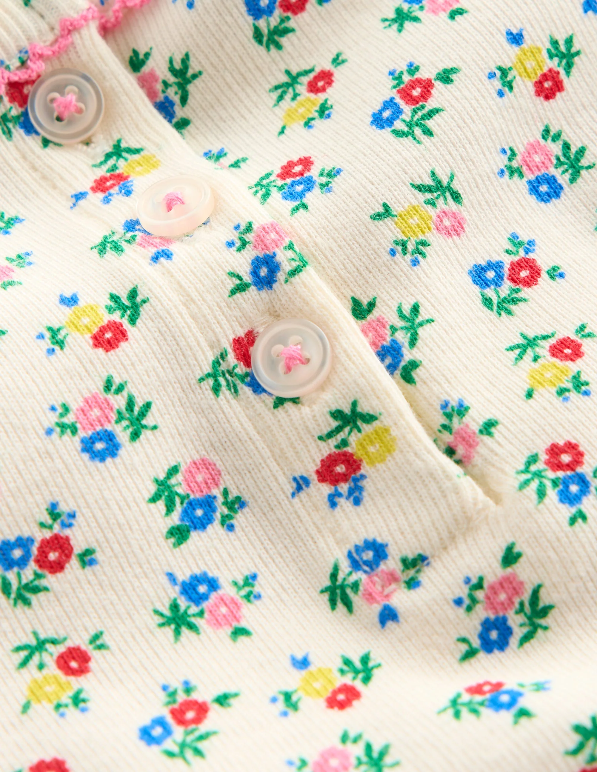 Eng anliegender Henley-Schlafanzug-Sanftes Naturweiß Frühling Kleines Blumenmuster - Image 3