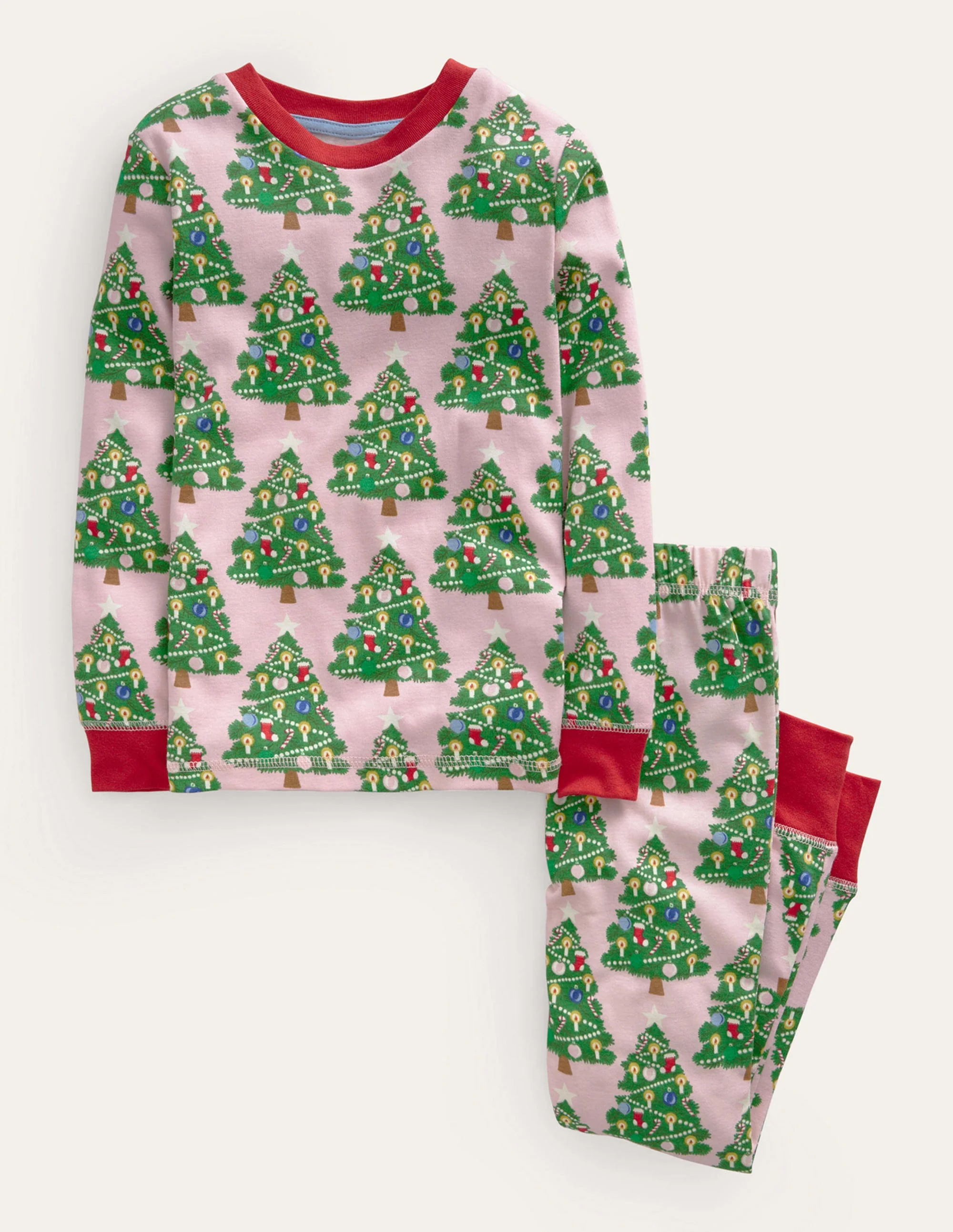Eng anliegender, im Dunkeln leuchtender Pyjama-Delfinrosa Weihnachtsbäume
