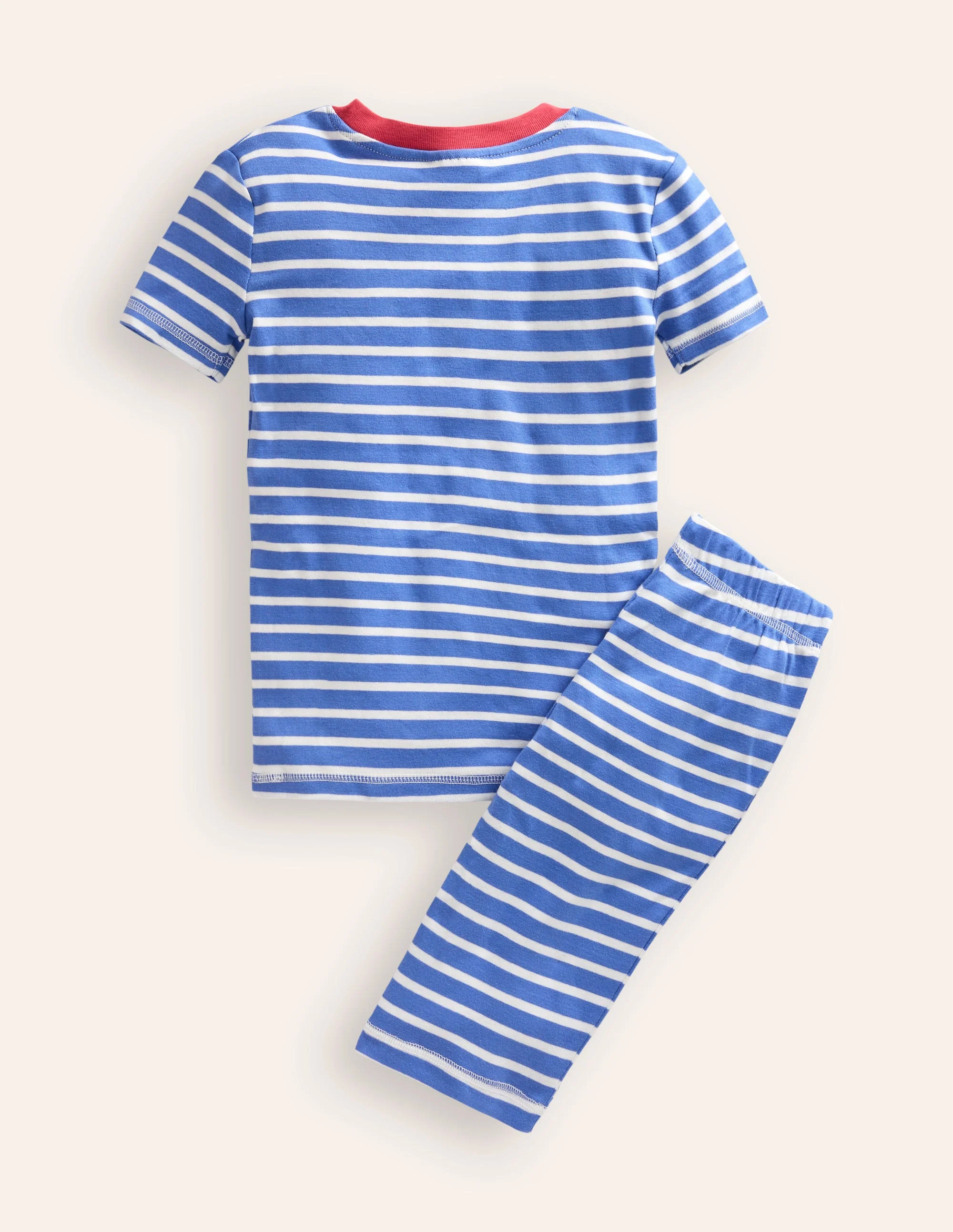 Eng anliegender, kurzer Schlafanzug mit Streifen-Tiefblau/Naturweiß - Image 2