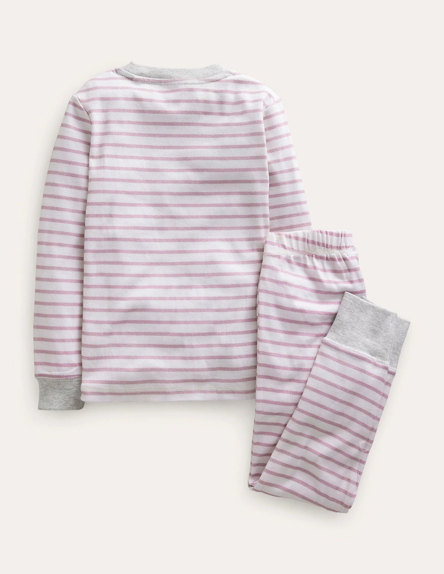 Eng anliegender, langer Schlafanzug mit Streifenmuster-Rosa/Naturweiß - Image 2