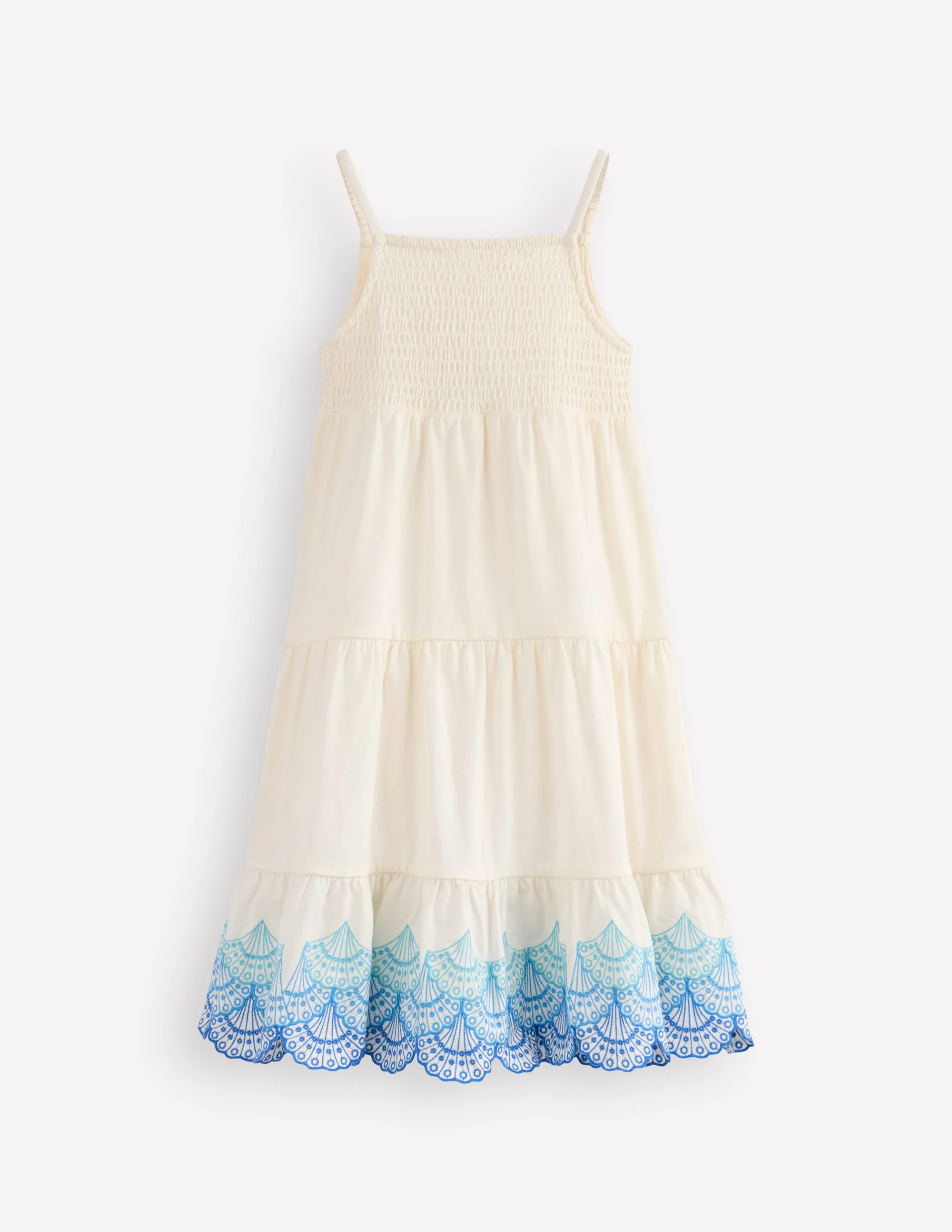 Enza Jerseykleid mit Lochstickerei am Saum-Sanftes Naturweiß Muscheln