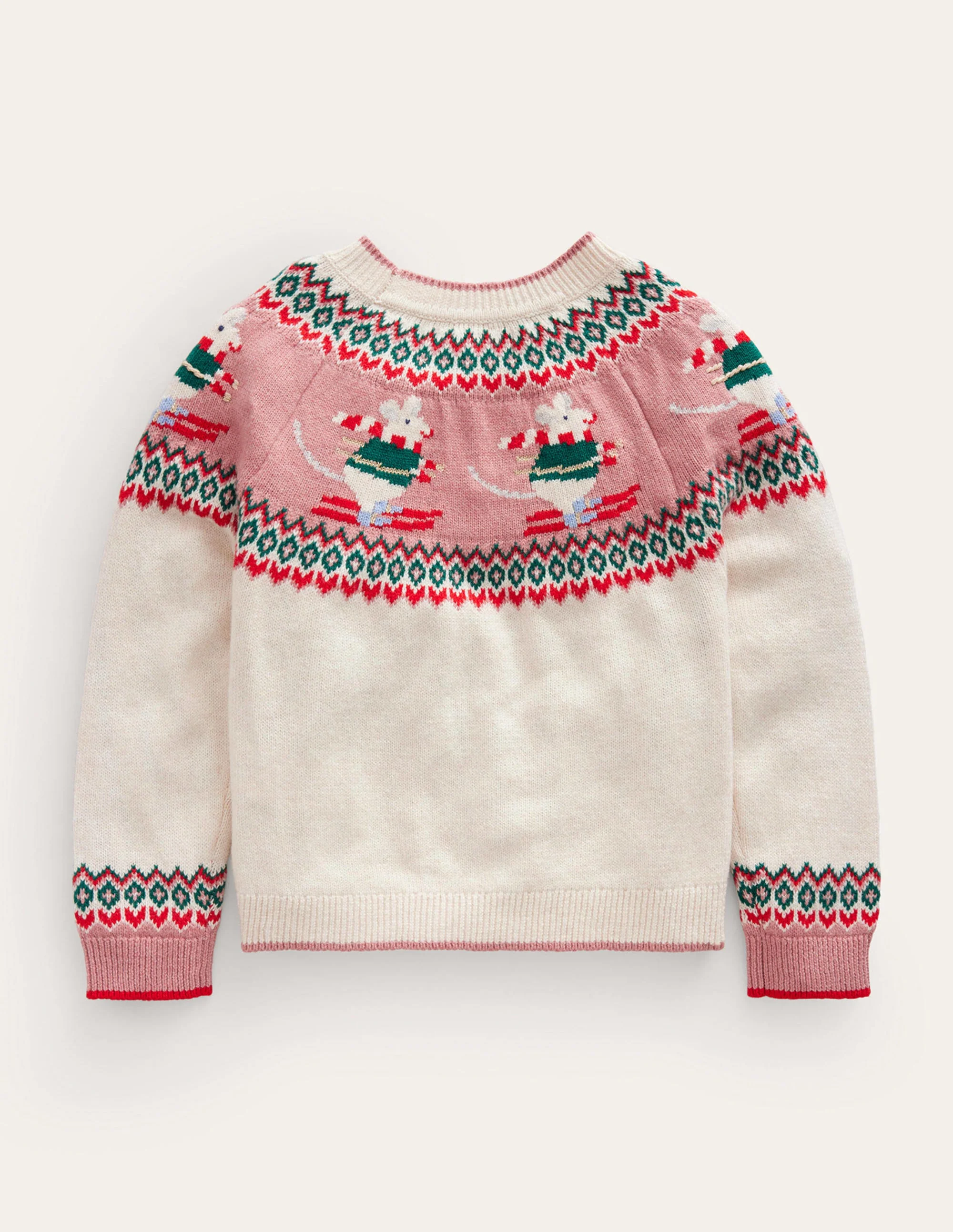 Fair-Isle-Pullover-Beige Meliert Skifahrende Mäuse - Image 2