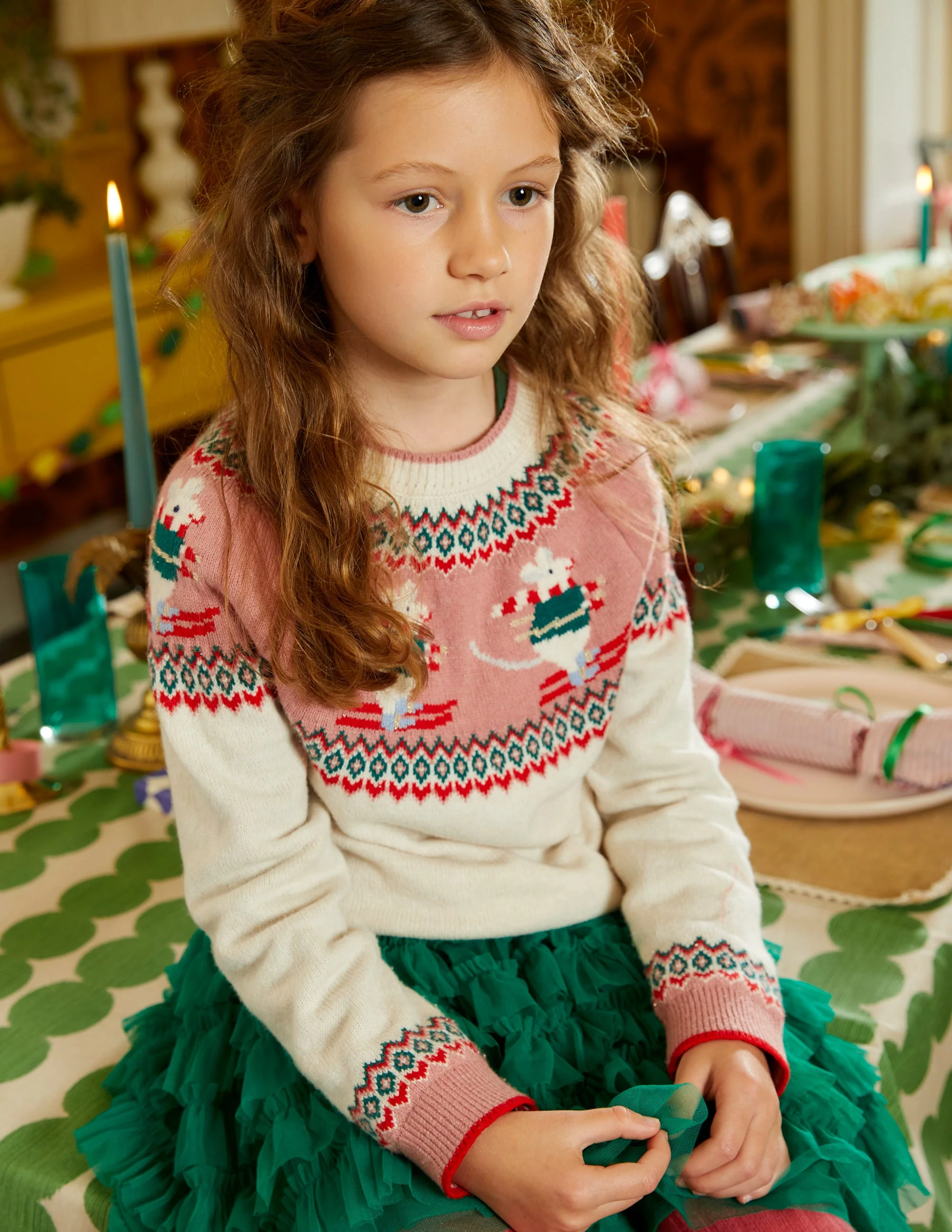 Fair-Isle-Pullover-Beige Meliert Skifahrende Mäuse - Image 4