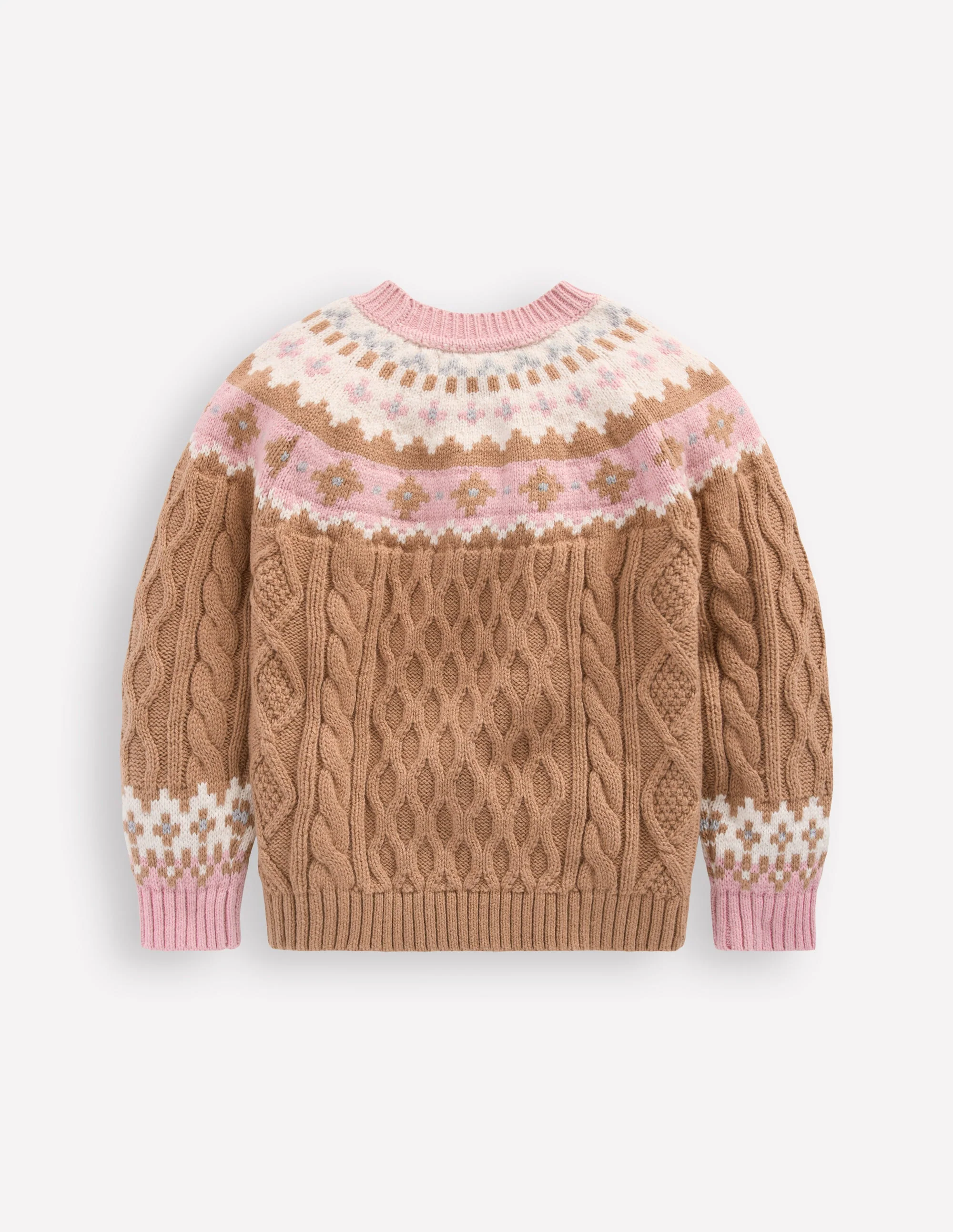 Fair-Isle-Pullover mit Zopfmuster-Camel Meliert - Image 2