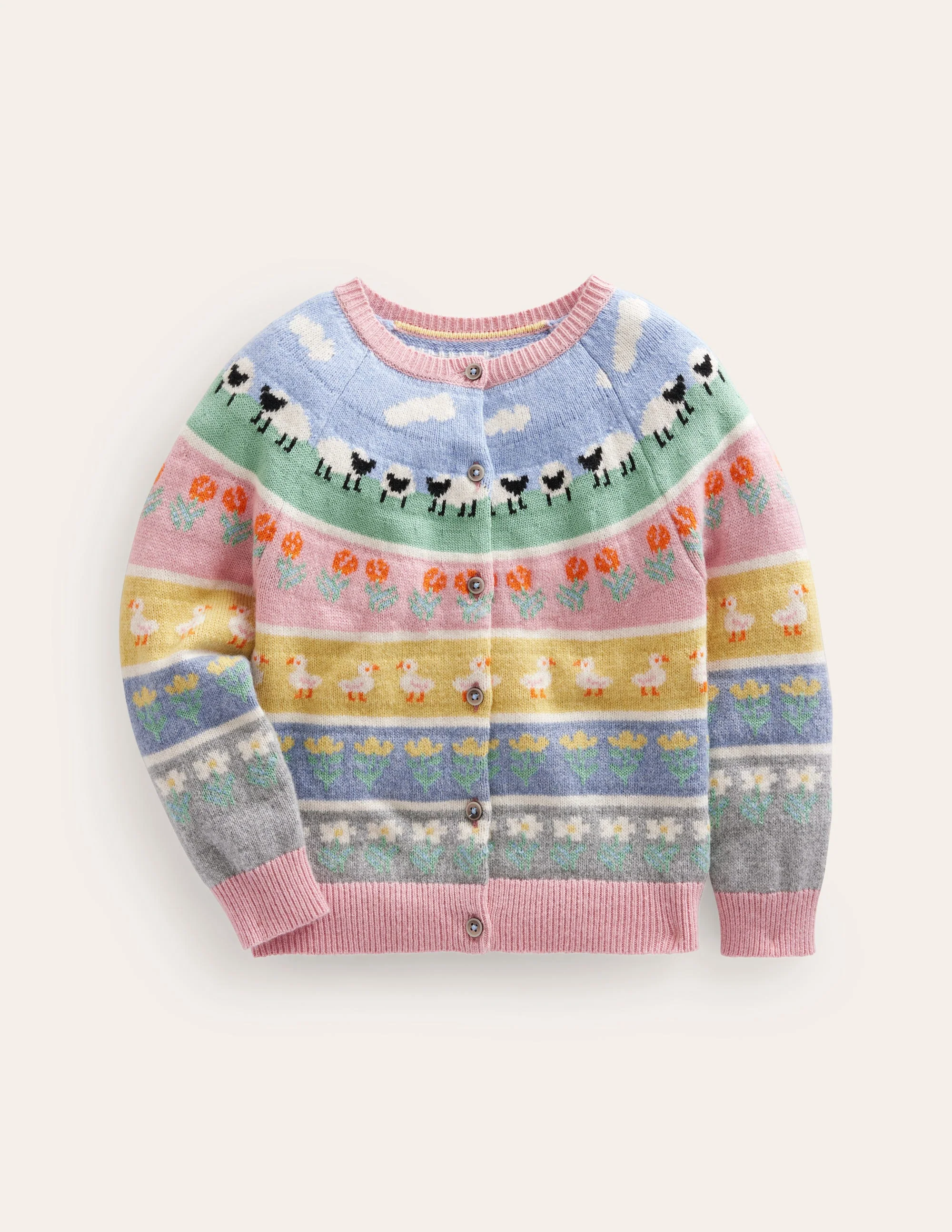 Fair-Isle-Strickjacke-Mandelrosa Ostern Tiere