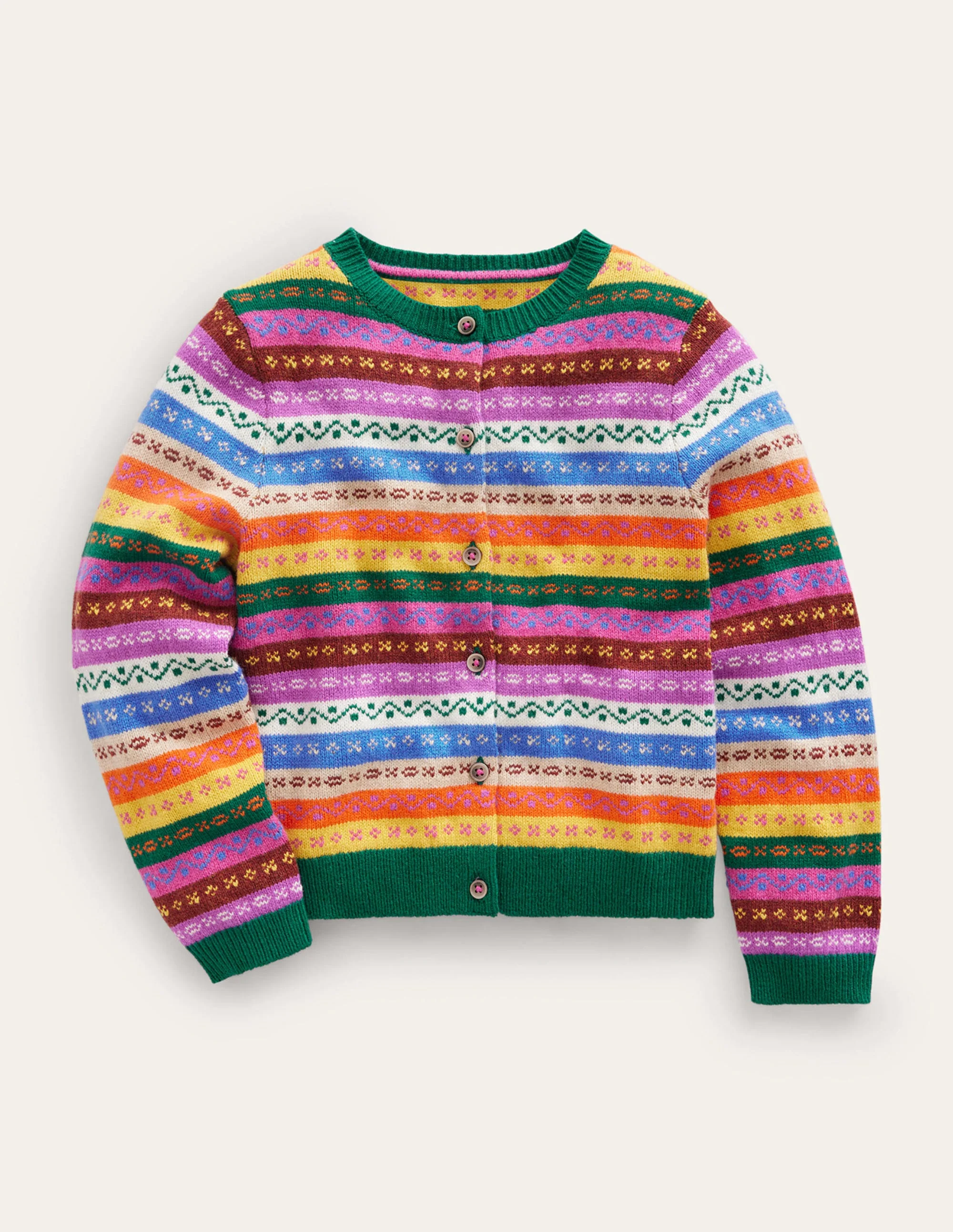Fair-Isle-Strickjacke-Regenbogen Bunt Gestreift