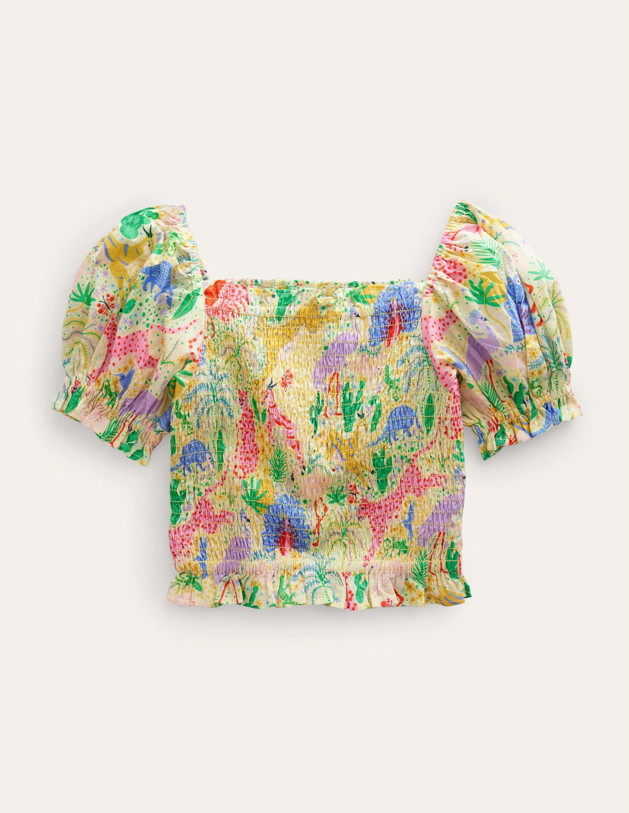 Farblich abgestimmte Bluse mit Raffungen-Bunt, Wüstenmotiv