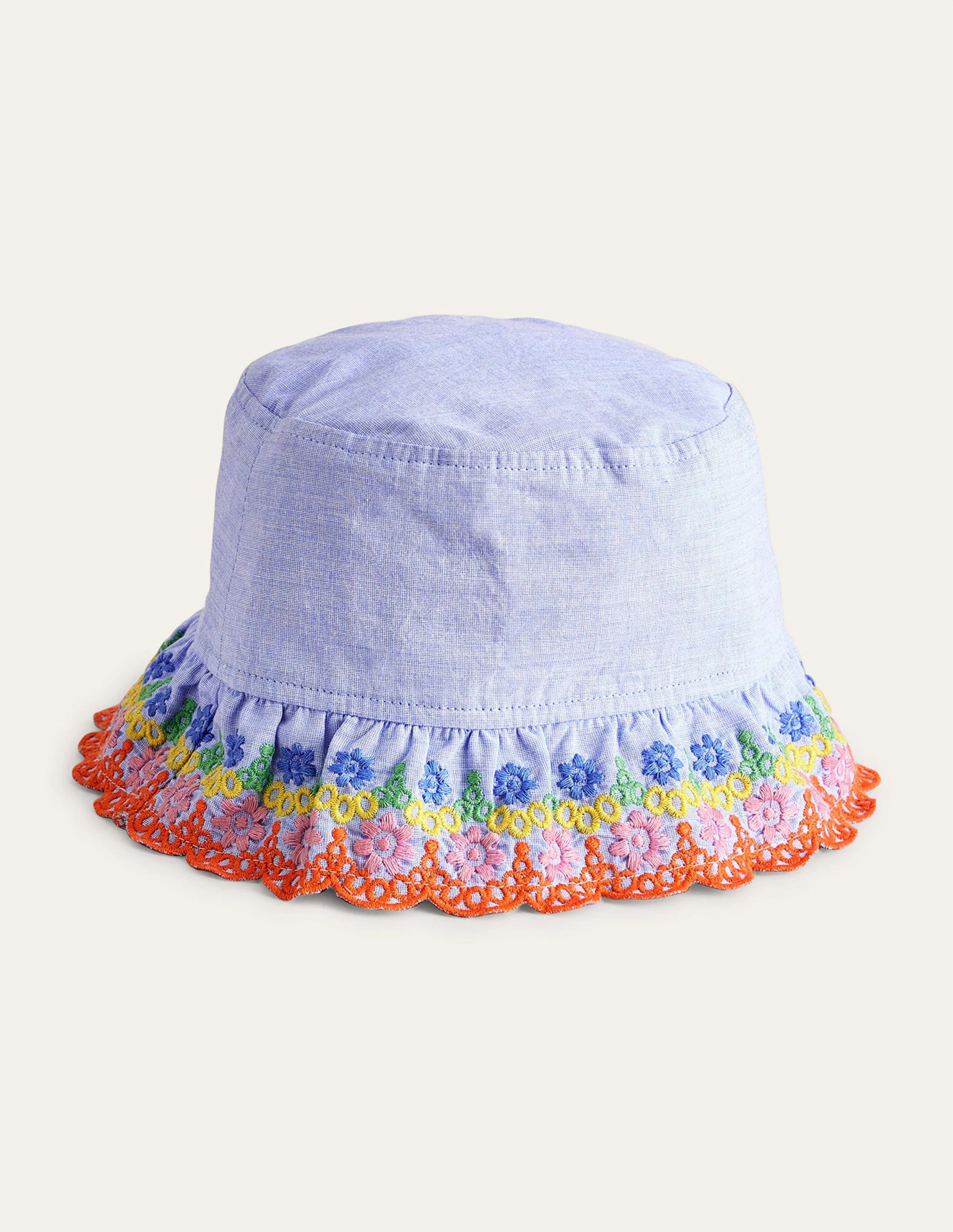 Fischerhut mit Lochstickerei-Blau, Faux-Uni