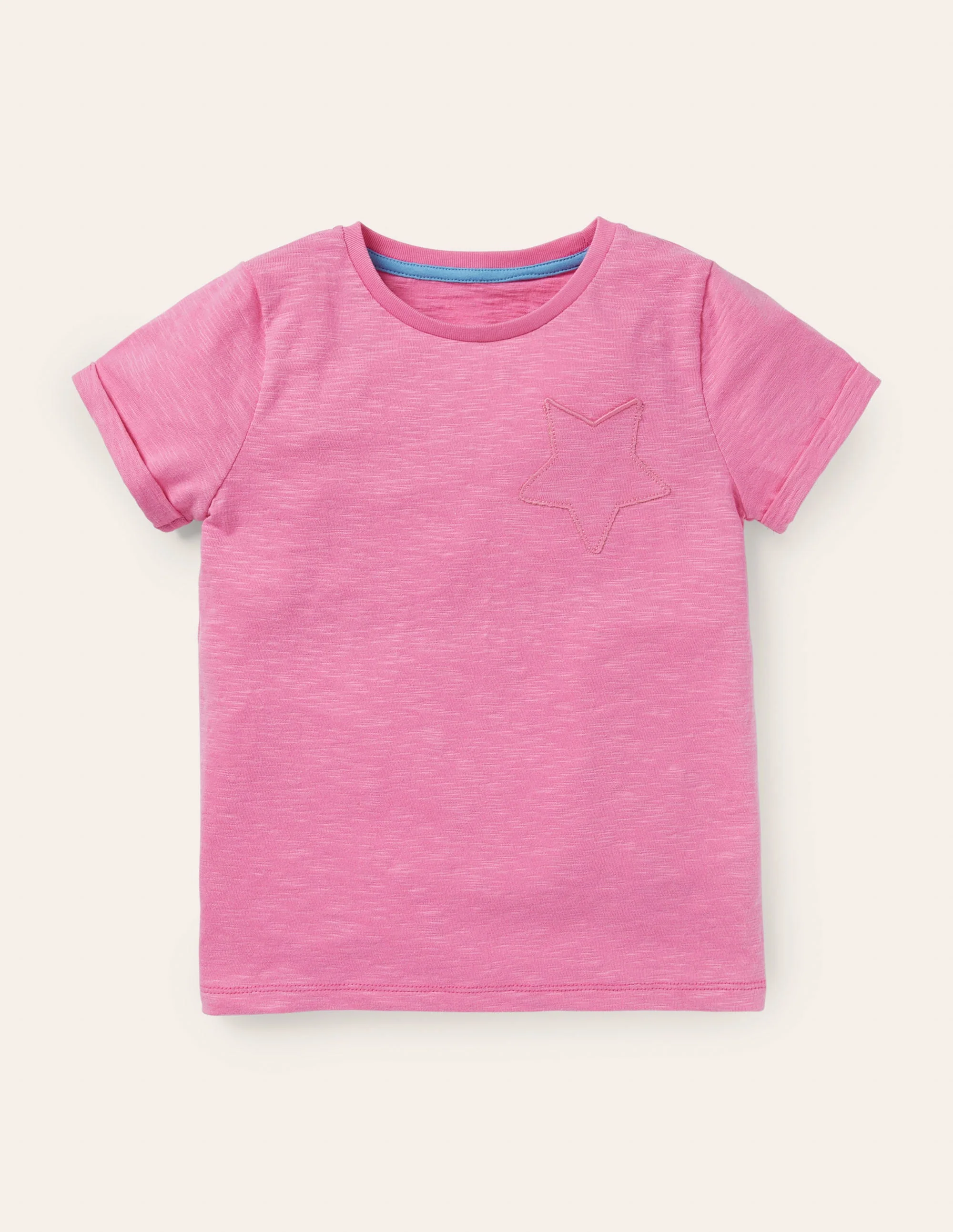 Flammgarn-T-Shirt mit Sterntasche-Pflaumenblütenrosa