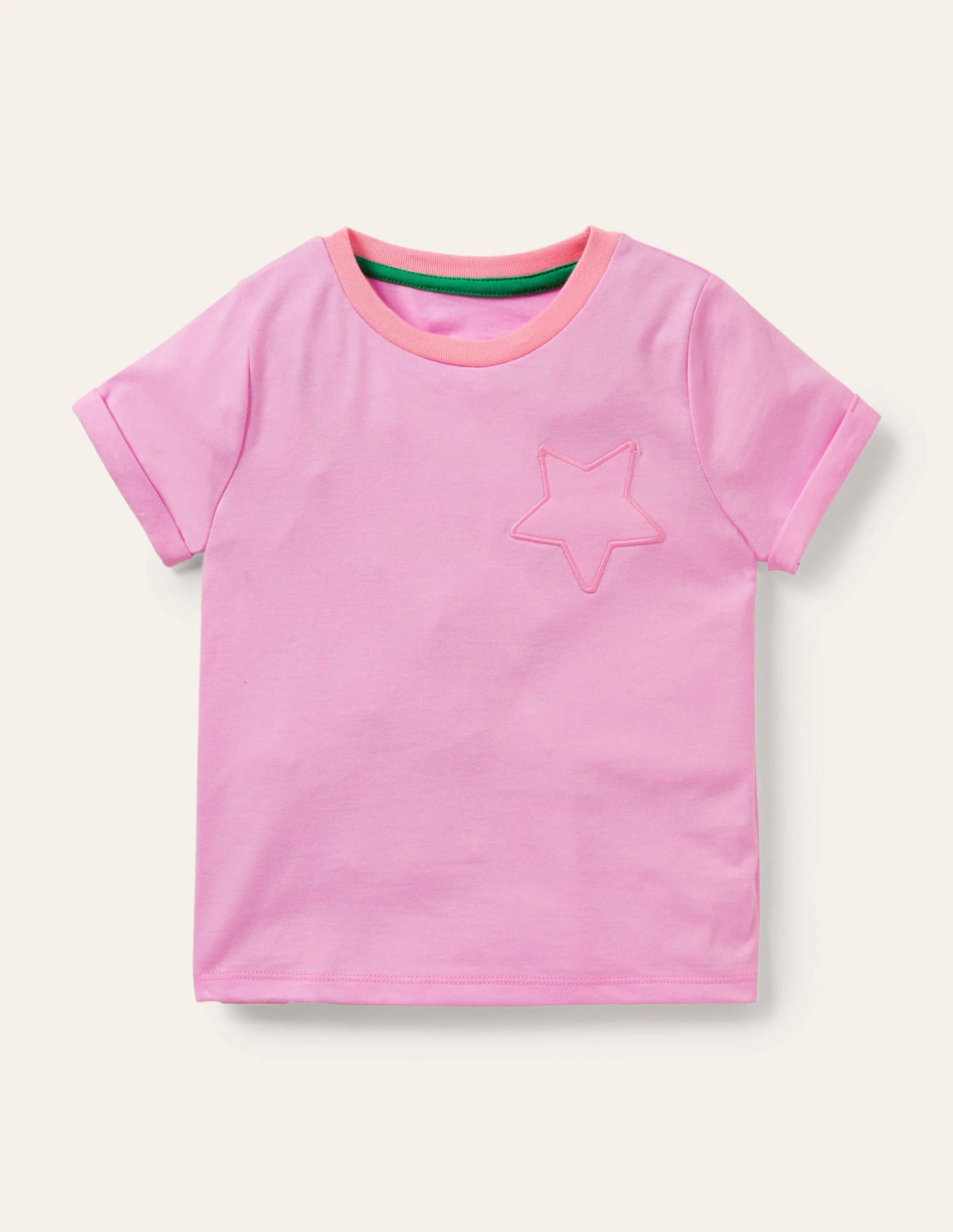 Flammgarn-T-Shirt mit Sterntasche-Weidenröschenrosa