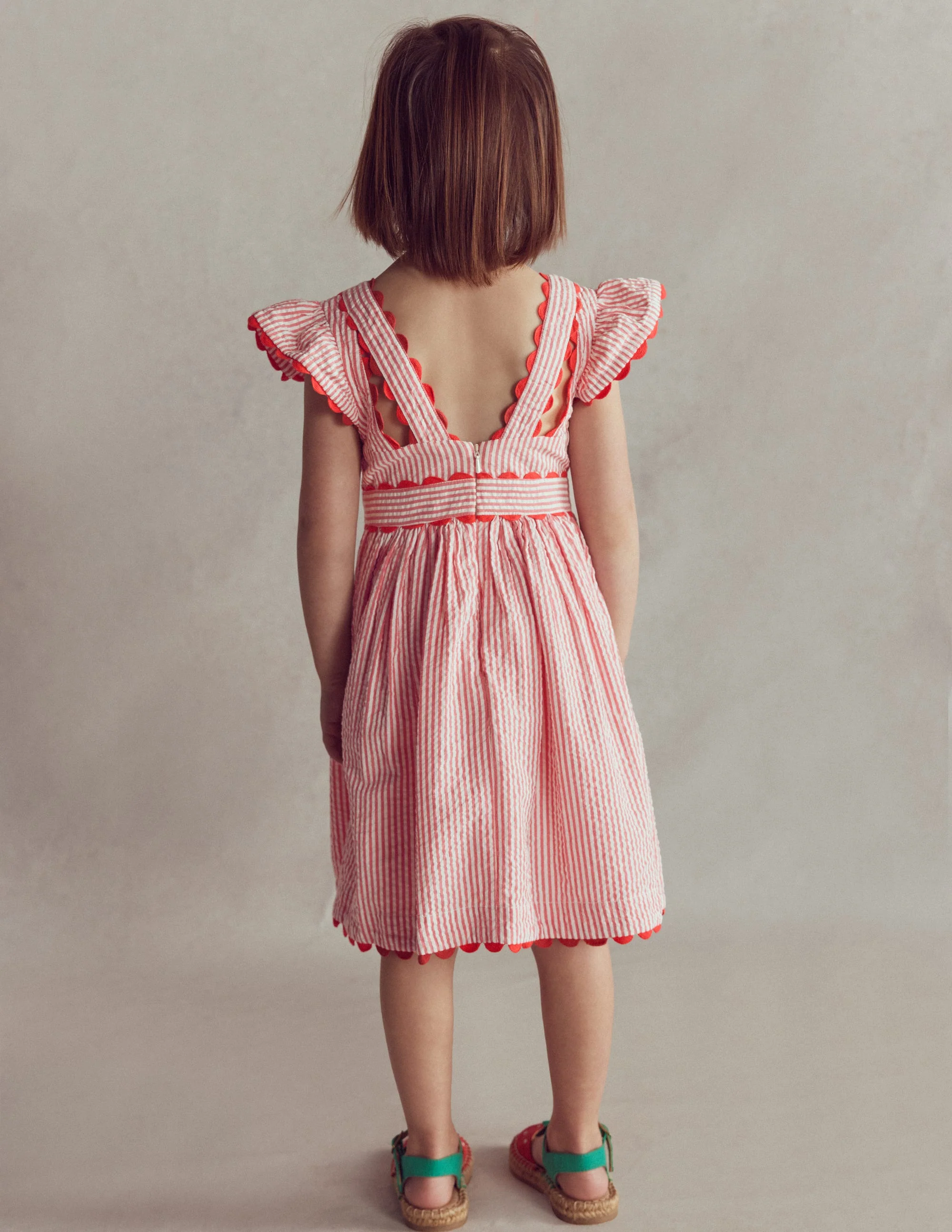 Flatterkleid mit Zackenlitze-Rot mit Streifen - Image 3