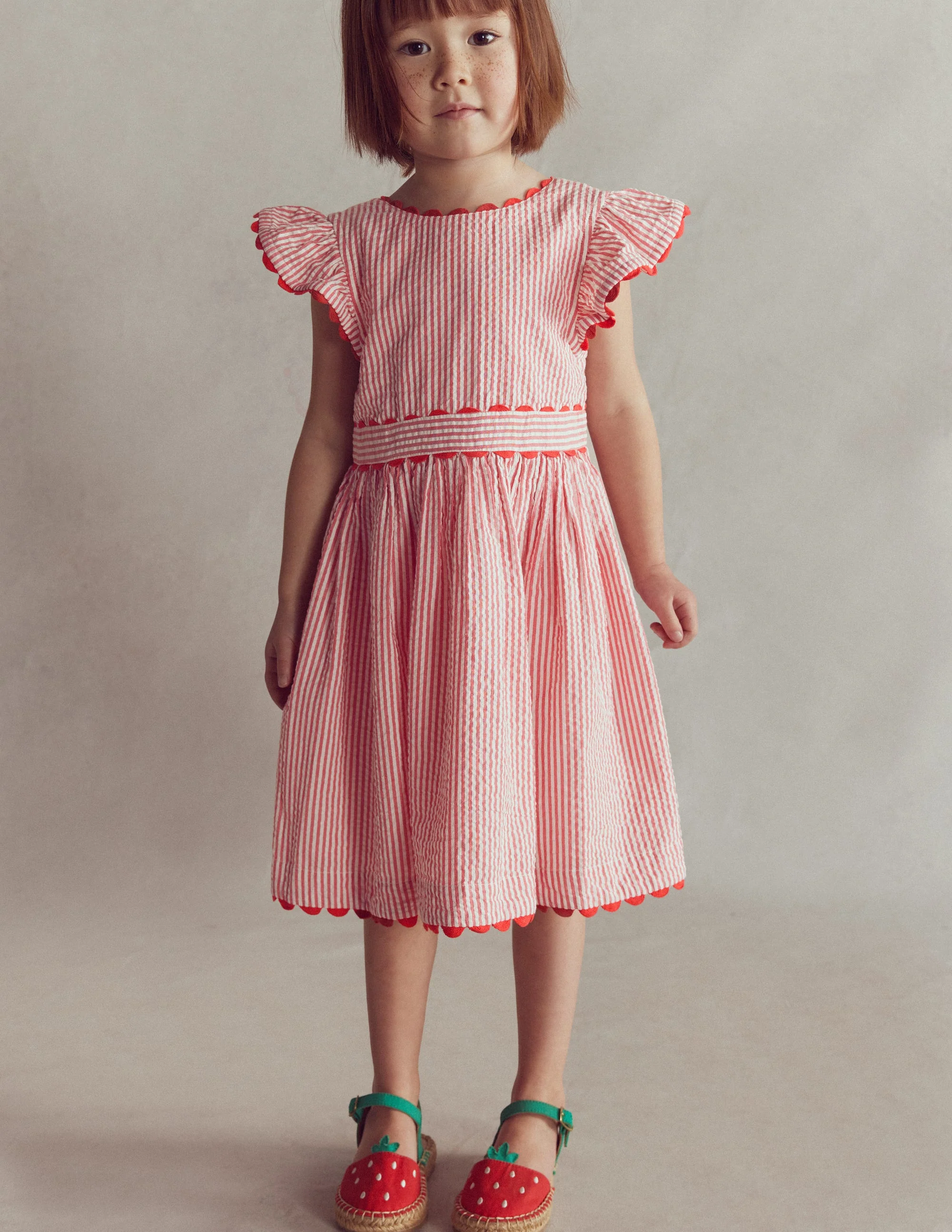 Flatterkleid mit Zackenlitze-Rot mit Streifen - Image 4