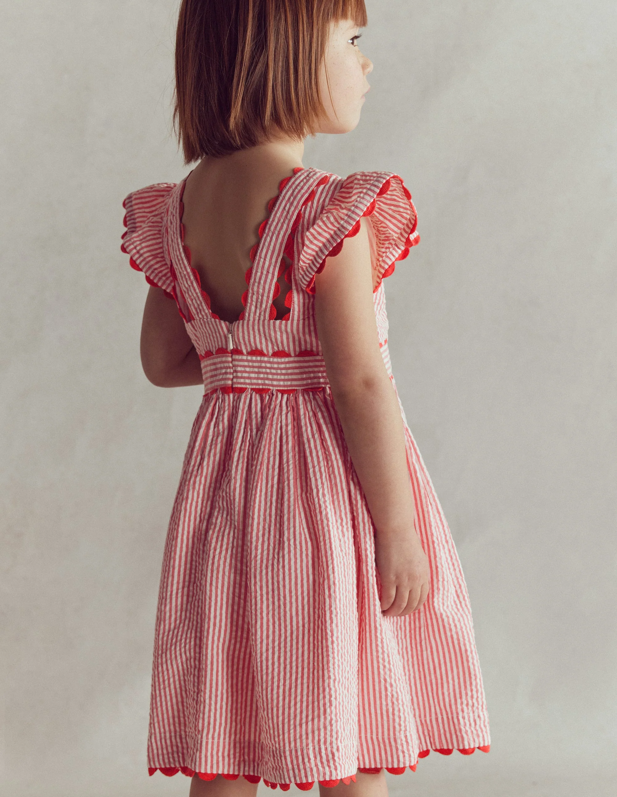 Flatterkleid mit Zackenlitze-Rot mit Streifen - Image 5