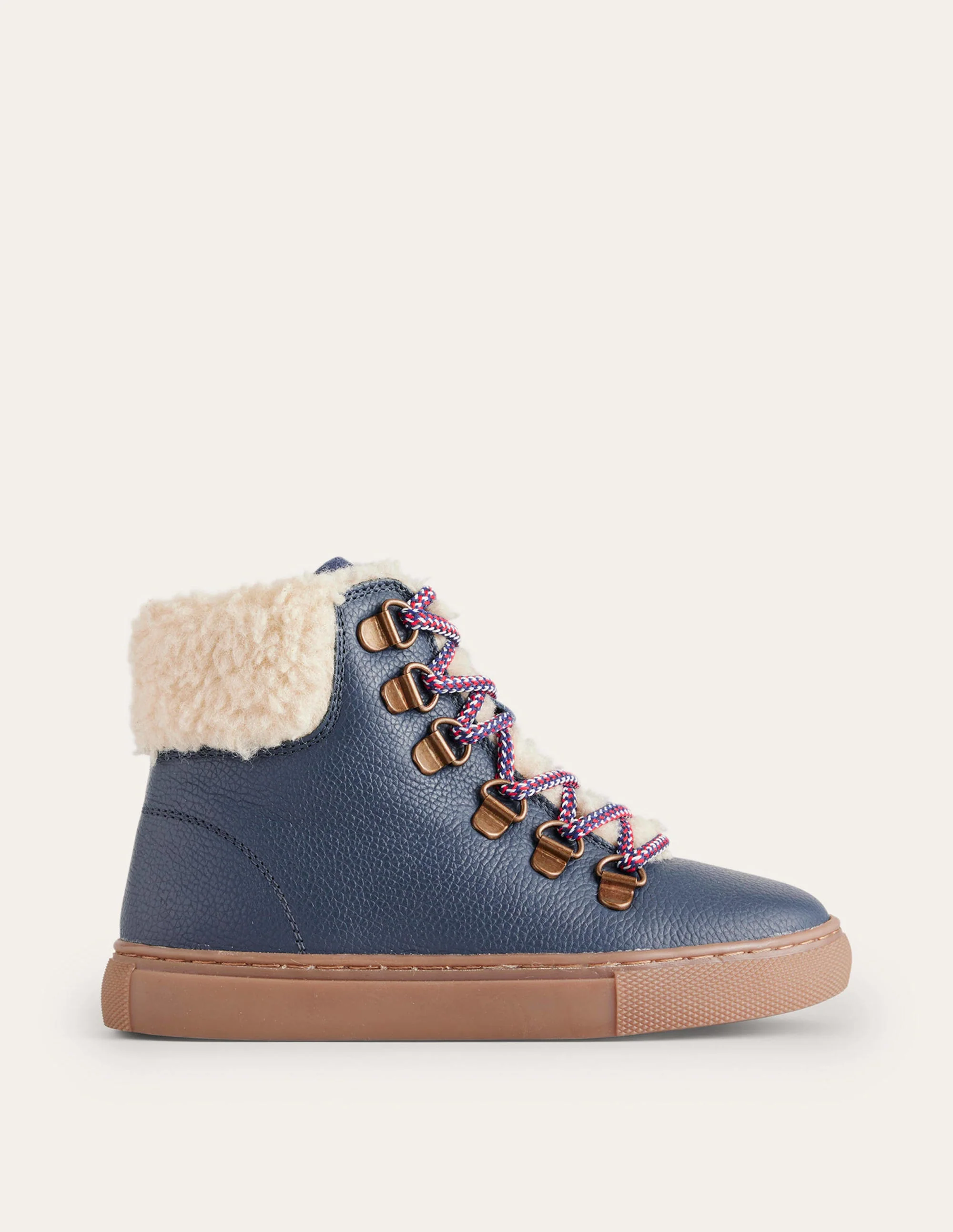 Flauschige Schnürstiefel aus Leder-Marineblau Blau