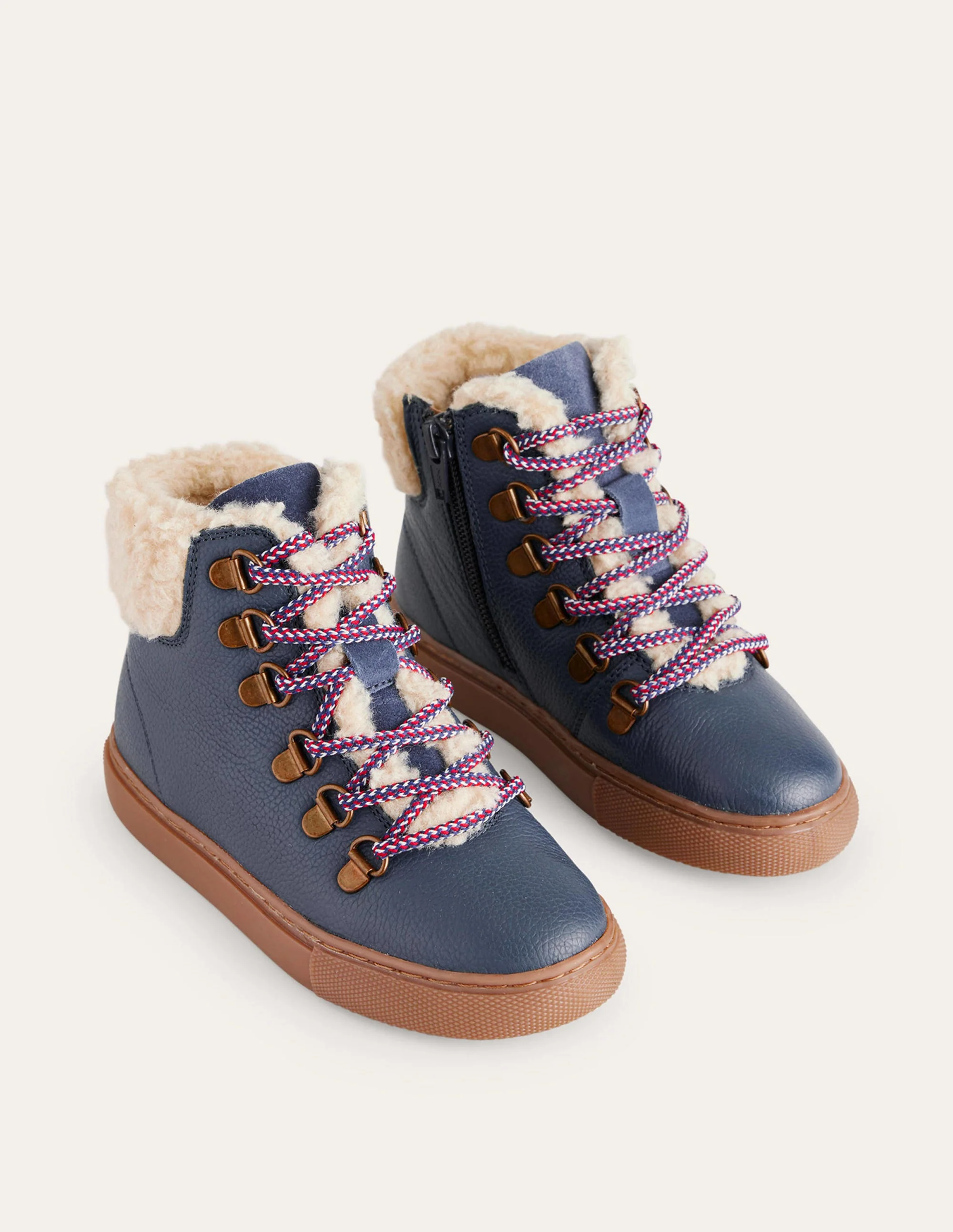 Flauschige Schnürstiefel aus Leder-Marineblau Blau - Image 2