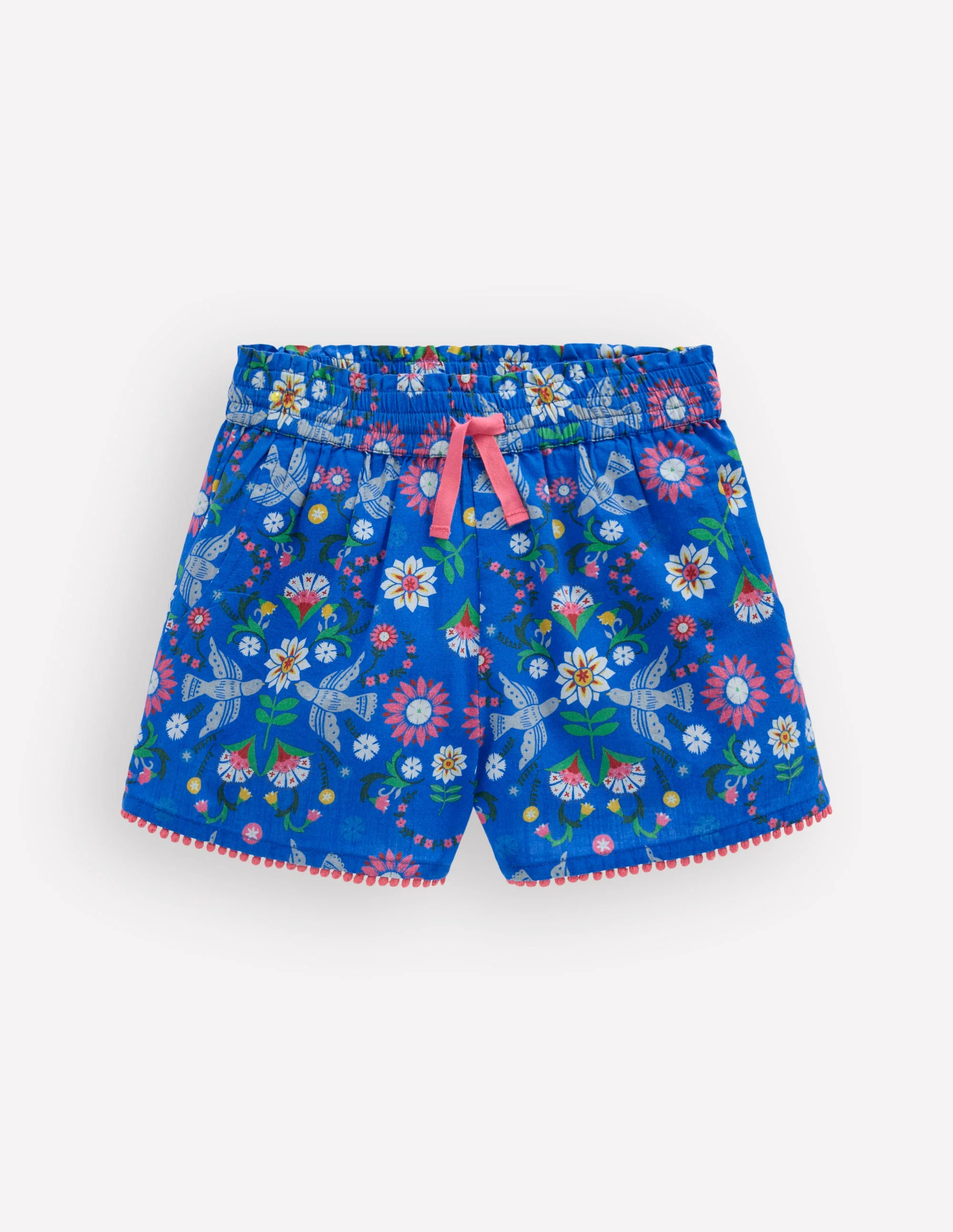 Freizeit-Shorts zum Hineinschlüpfen-Eisvogelblau Vögel Blumenmuster