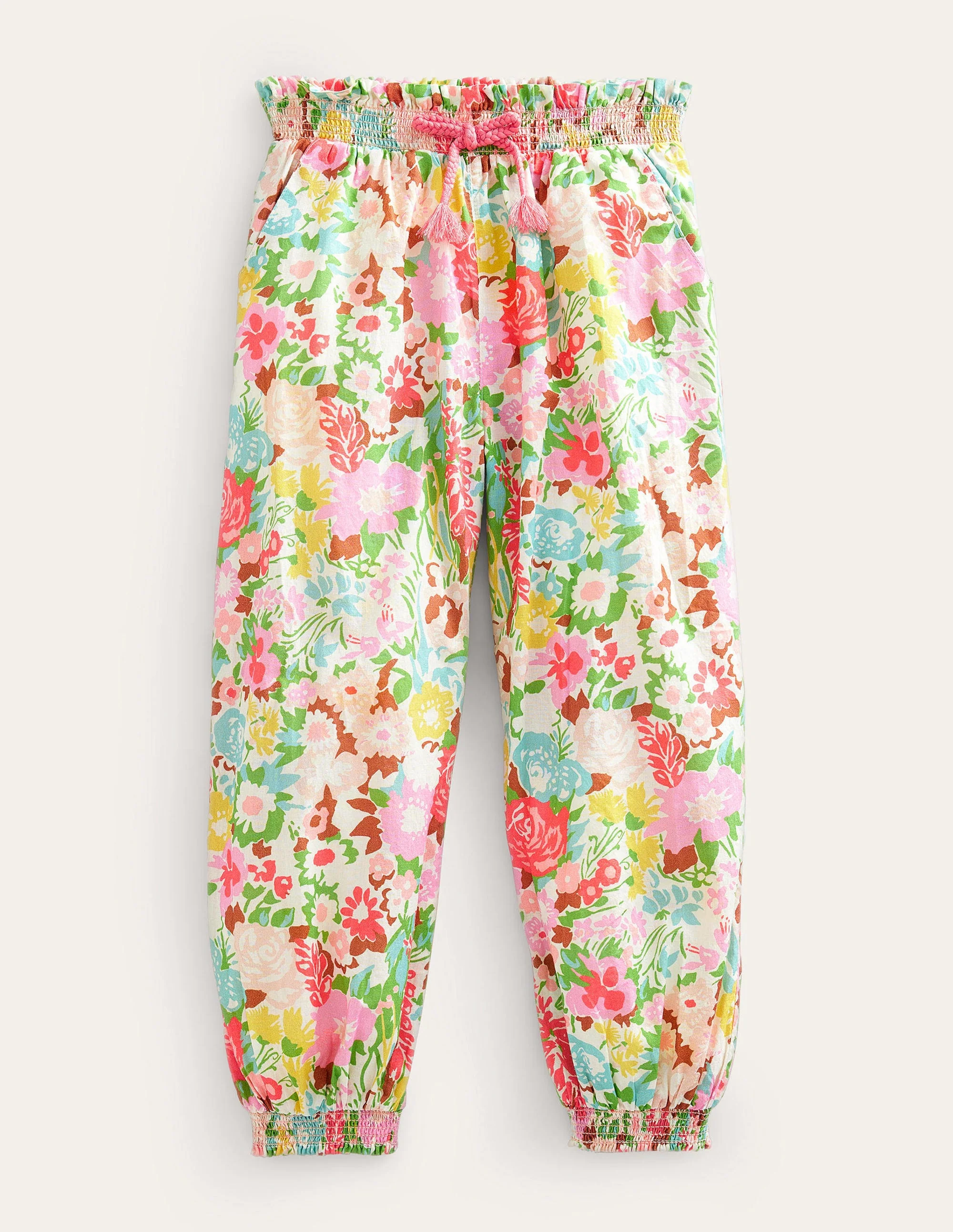Freizeithose mit Bündchen-Bunt, Gemaltes Blumenmuster