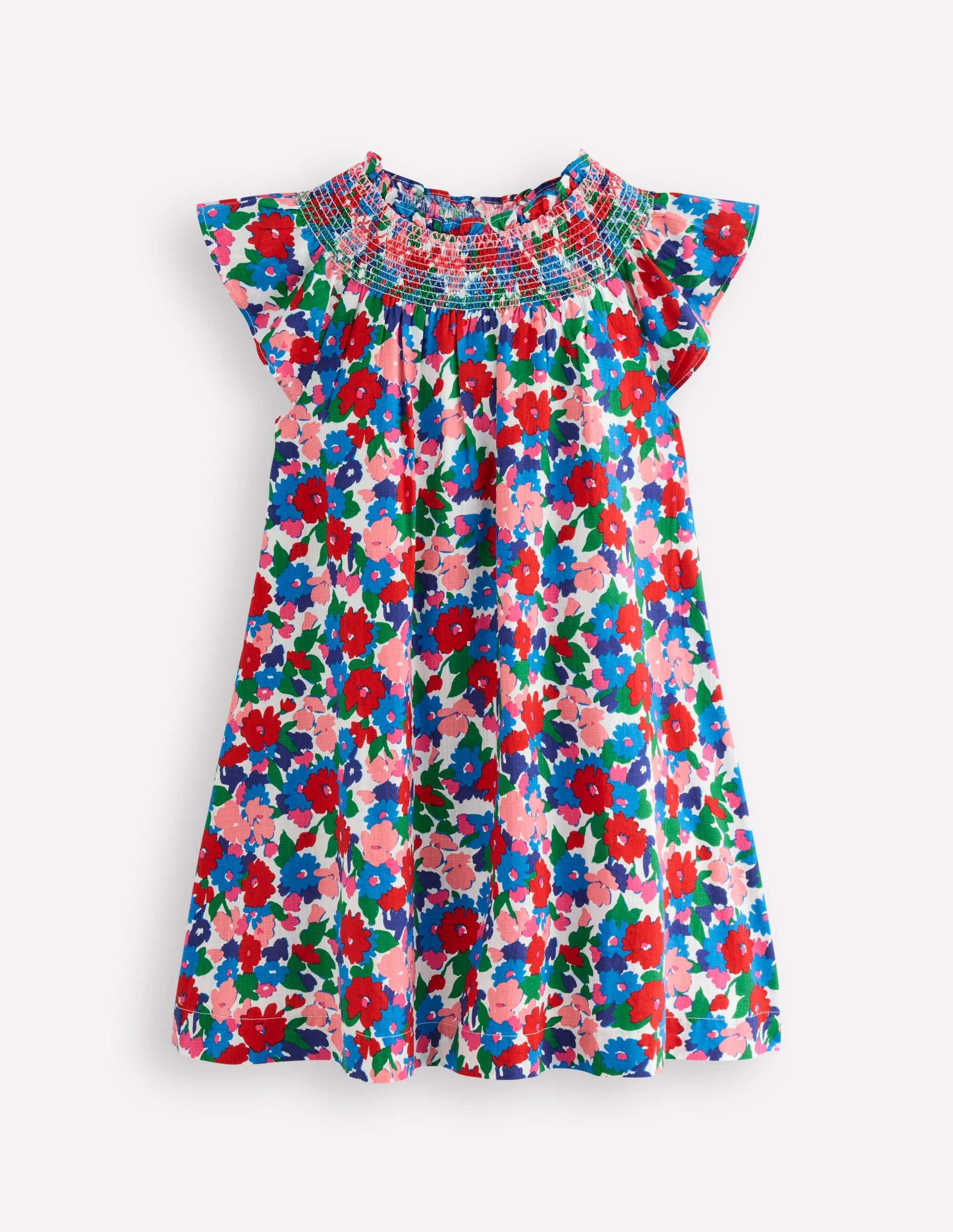 Freizeitkleid mit Smokdetail-Bunt Blumenmuster