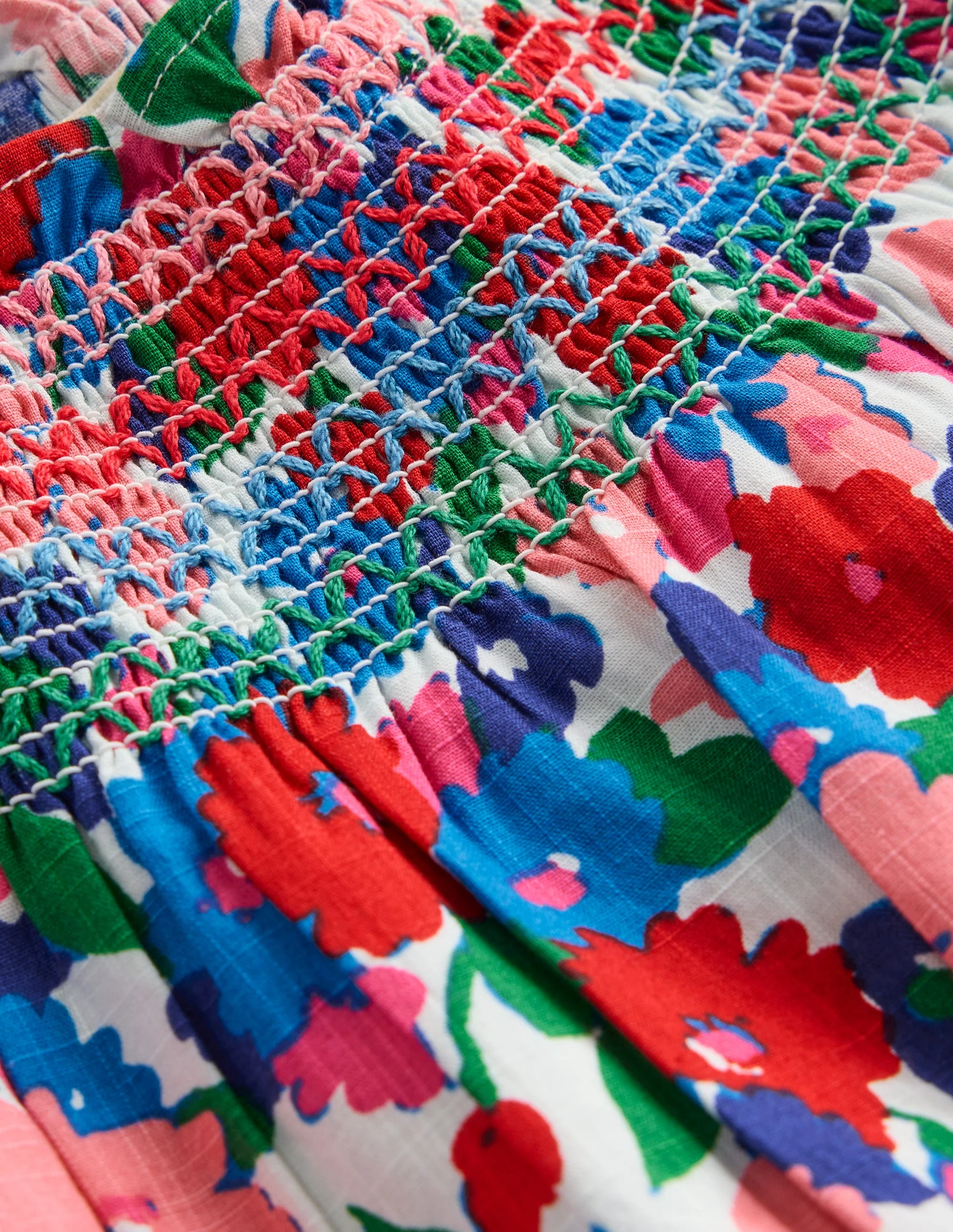 Freizeitkleid mit Smokdetail-Bunt Blumenmuster - Image 3
