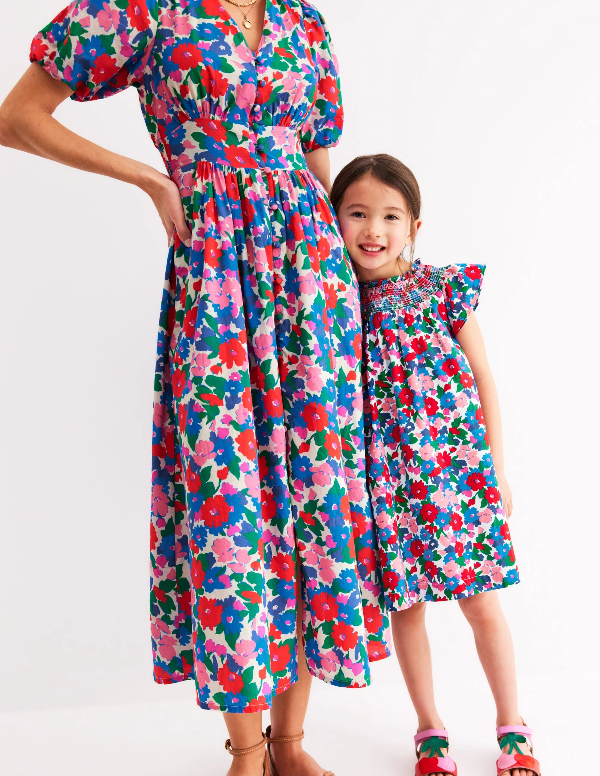 Freizeitkleid mit Smokdetail-Bunt Blumenmuster - Image 5