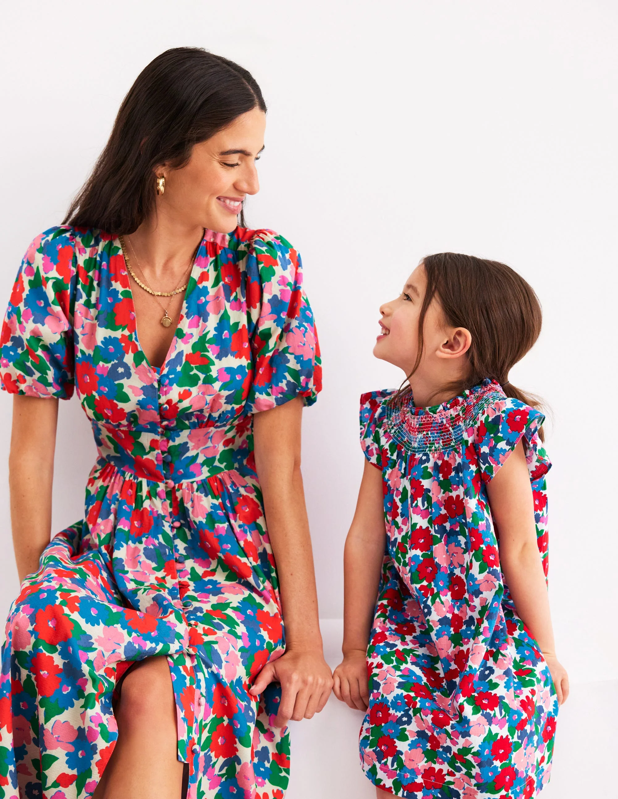 Freizeitkleid mit Smokdetail-Bunt Blumenmuster - Image 6