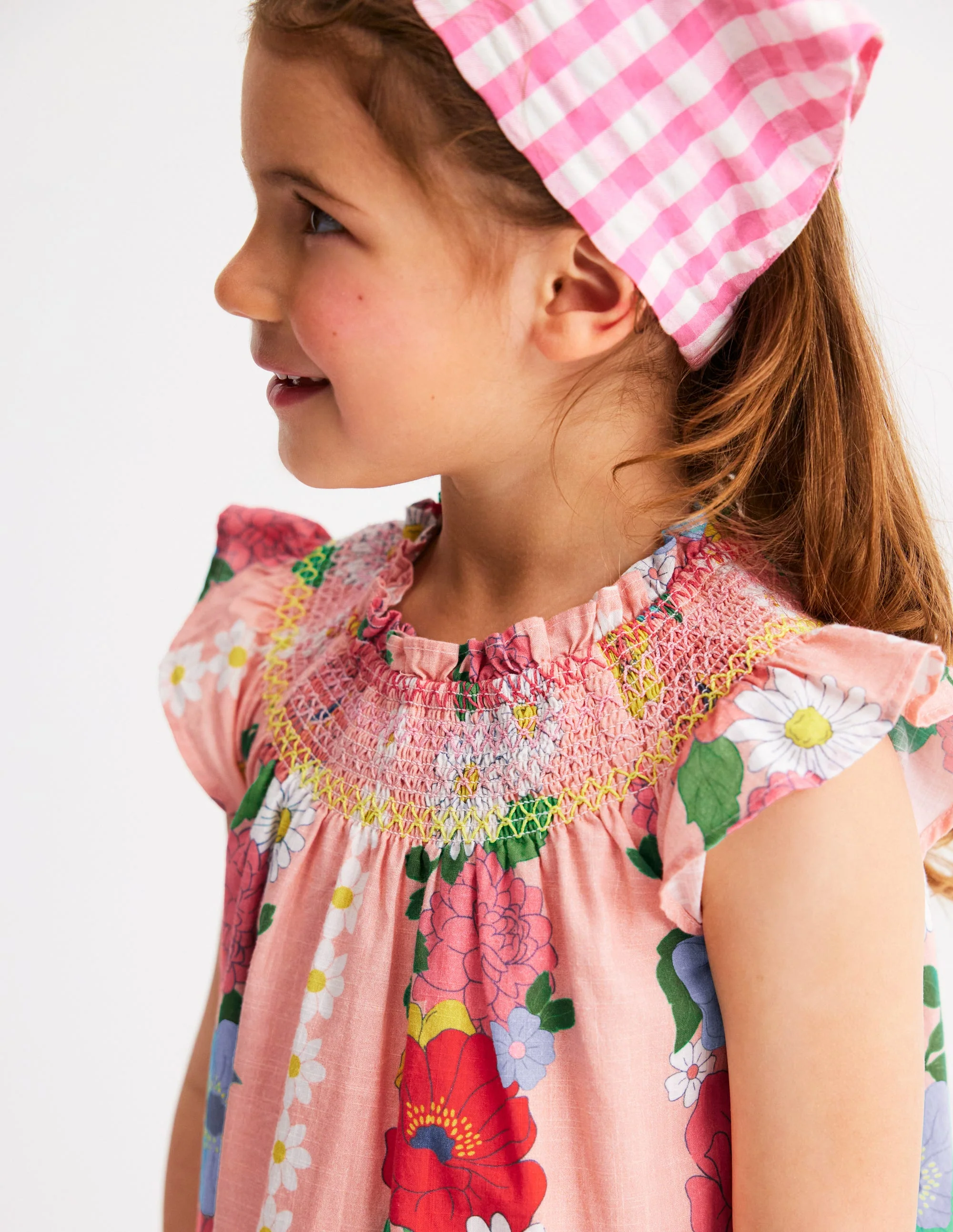 Freizeitkleid mit Smokdetail-Kreiderosa Blume - Image 2