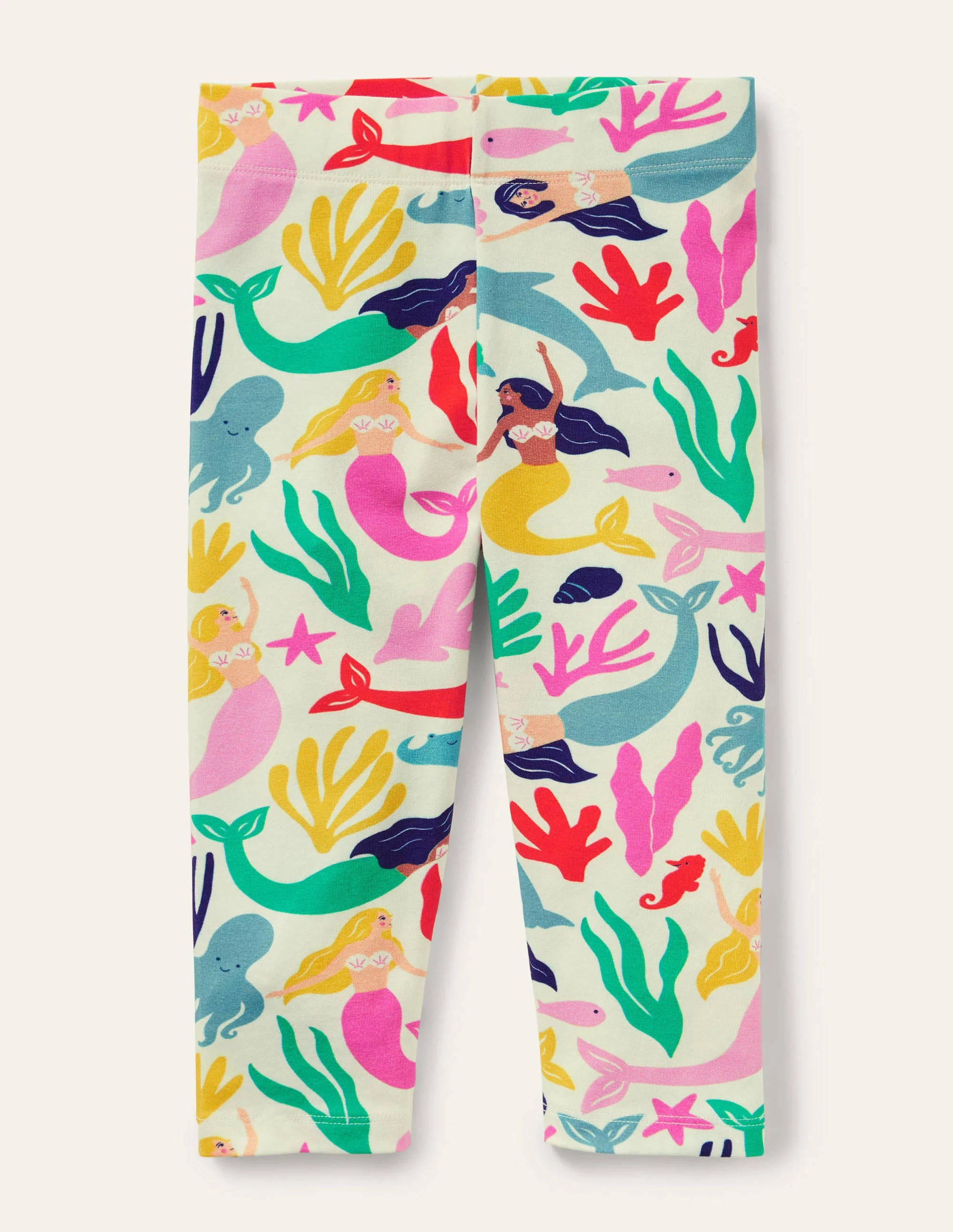 Fröhliche 7/8-Leggings-Naturweiß, Meerjungfrauenmuster