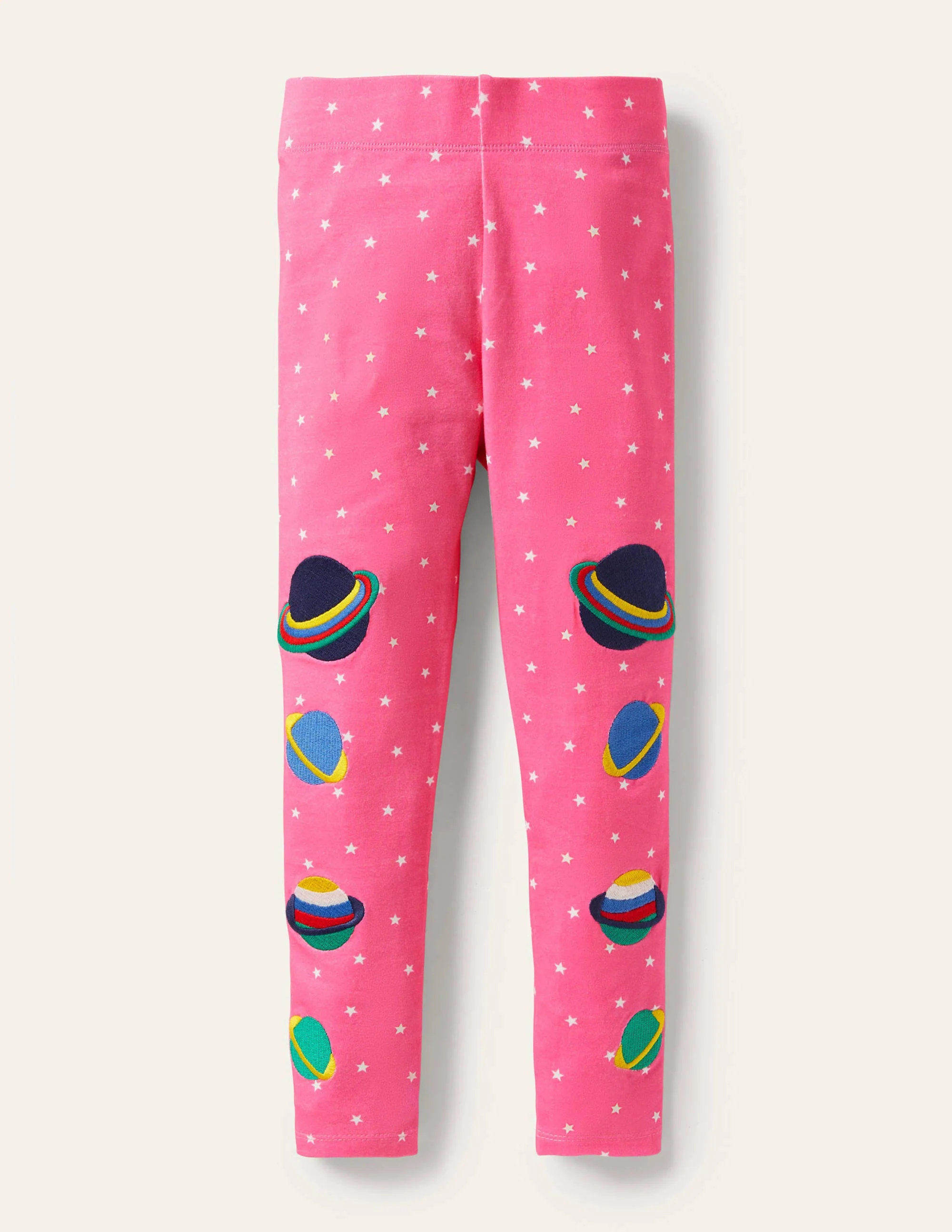 Fröhliche Leggings mit Applikation-Erdbeereisrosa, Leuchtendes Weltallmotiv