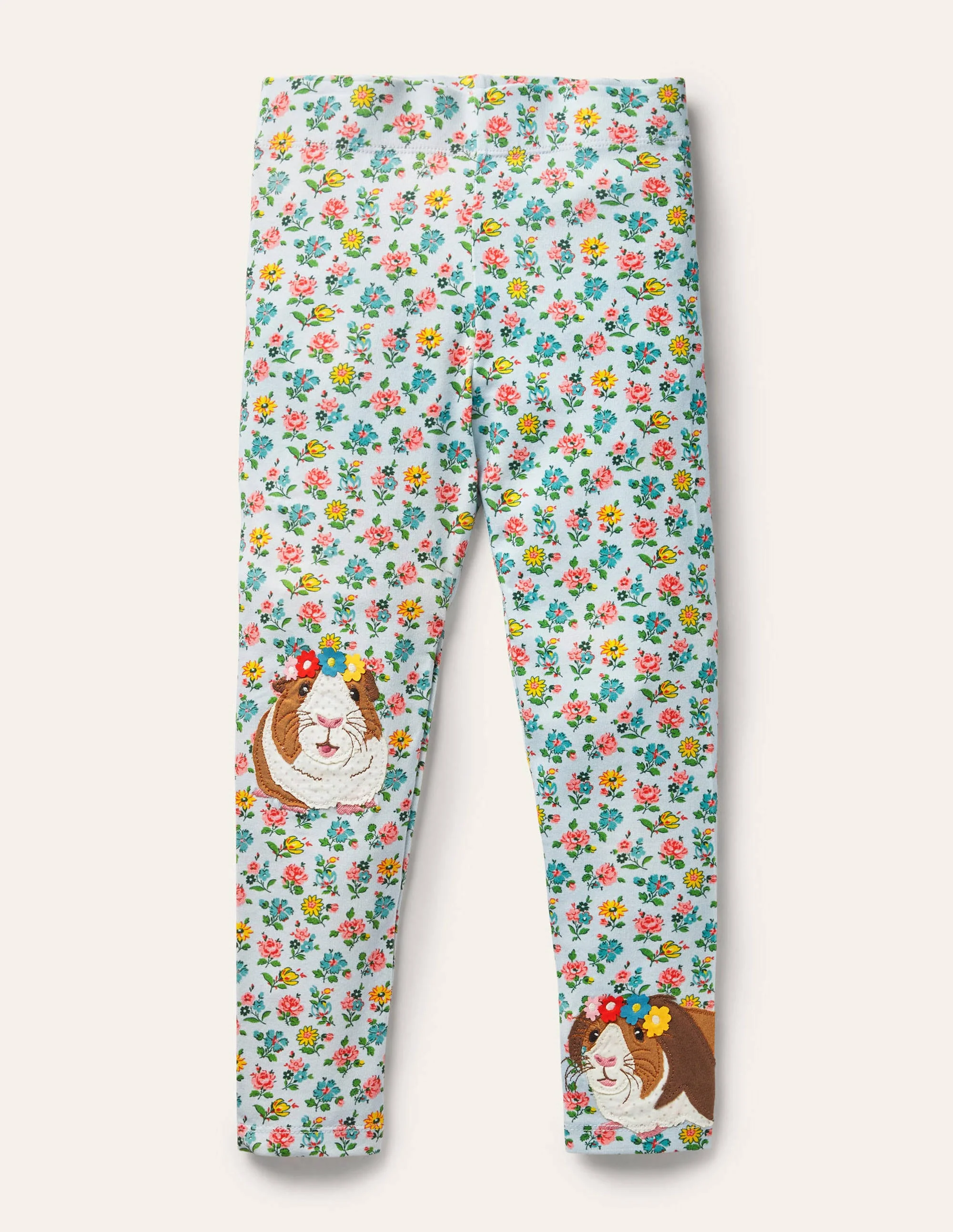 Fröhliche Leggings mit Applikation-Provence-Blau, Blumenmuster/Meerschweinchen