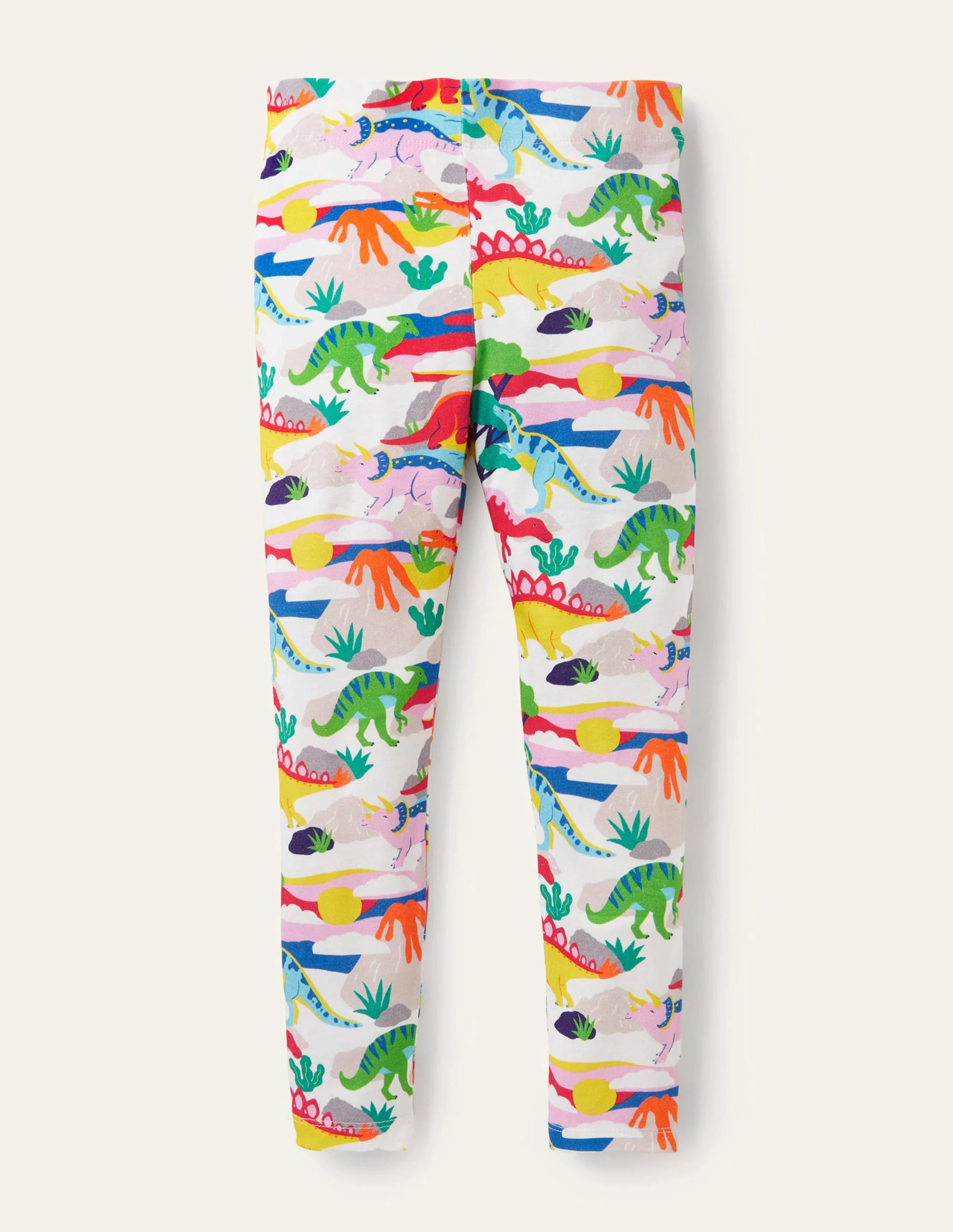 Fröhliche Leggings-Naturweiß, Dinosaurier/Sonnenuntergang