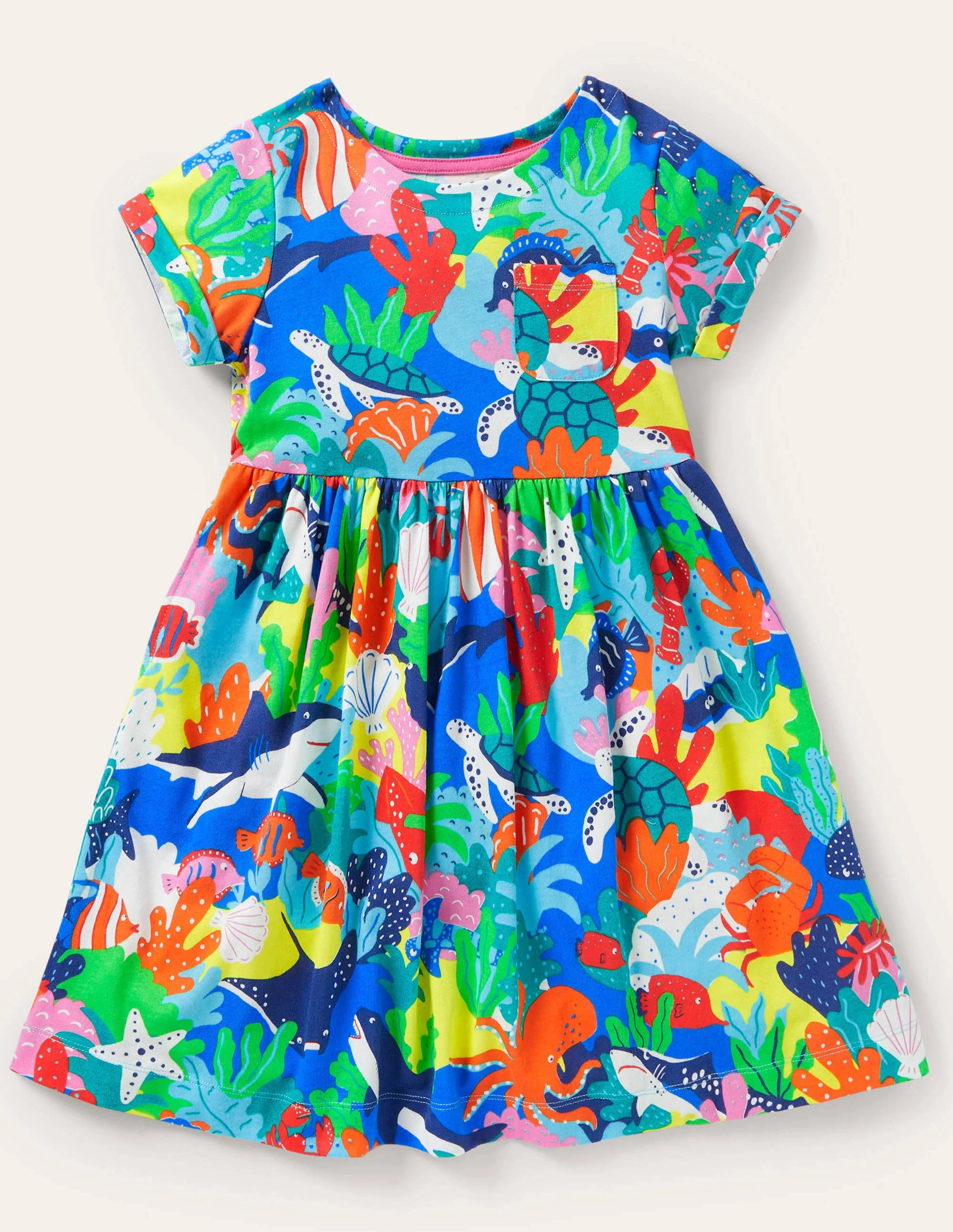 Fröhliches Jerseykleid-Bunt/Regenbogenfarben, Riffszene
